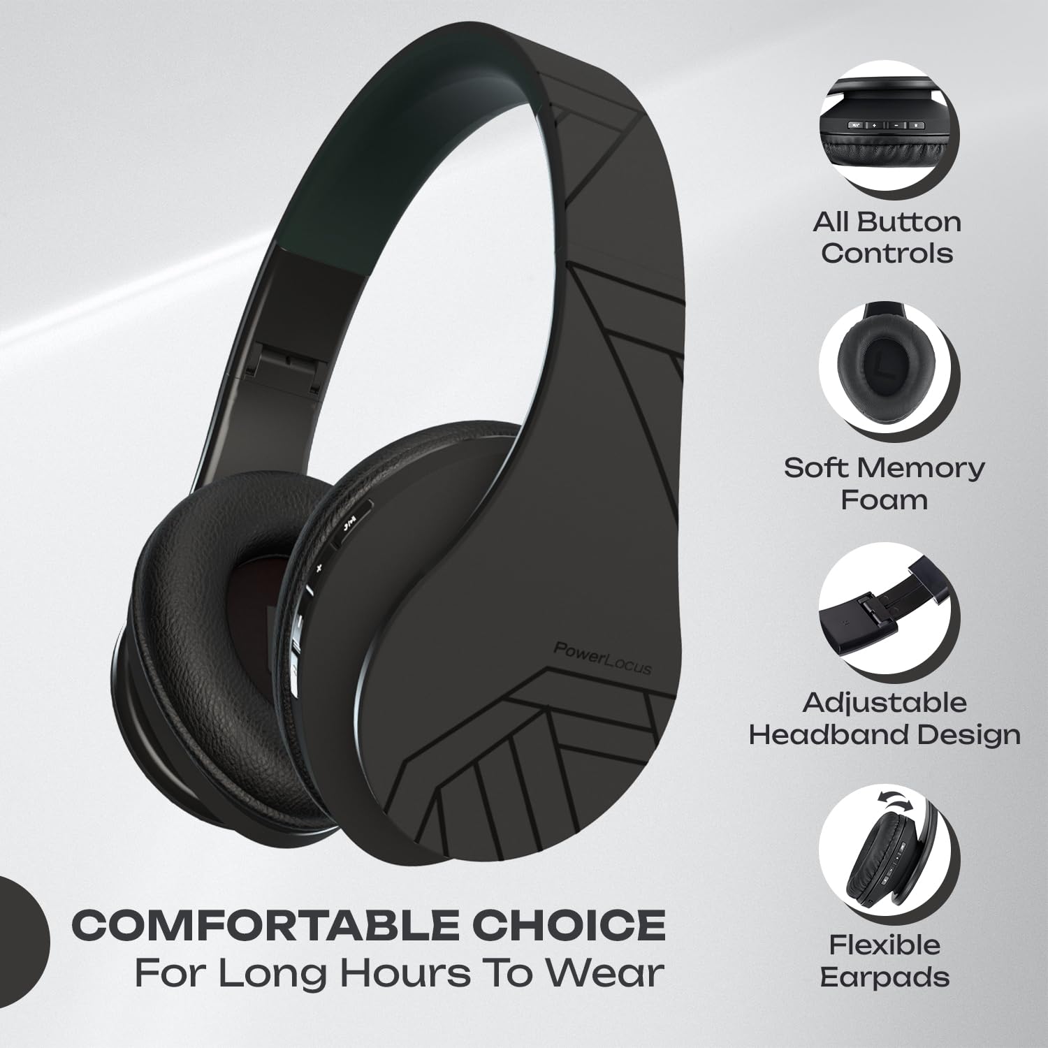 Foto 5 | Auriculares Supraaurales Bluetooth Powerlocus Inalámbricos Negros - Venta Internacional.