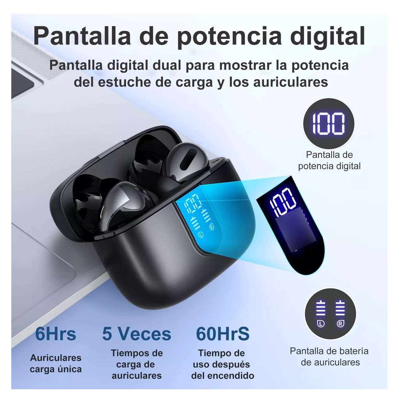 Foto 4 pulgar | Auriculares Inalámbricos Manos Libres 60 Horas, Negro