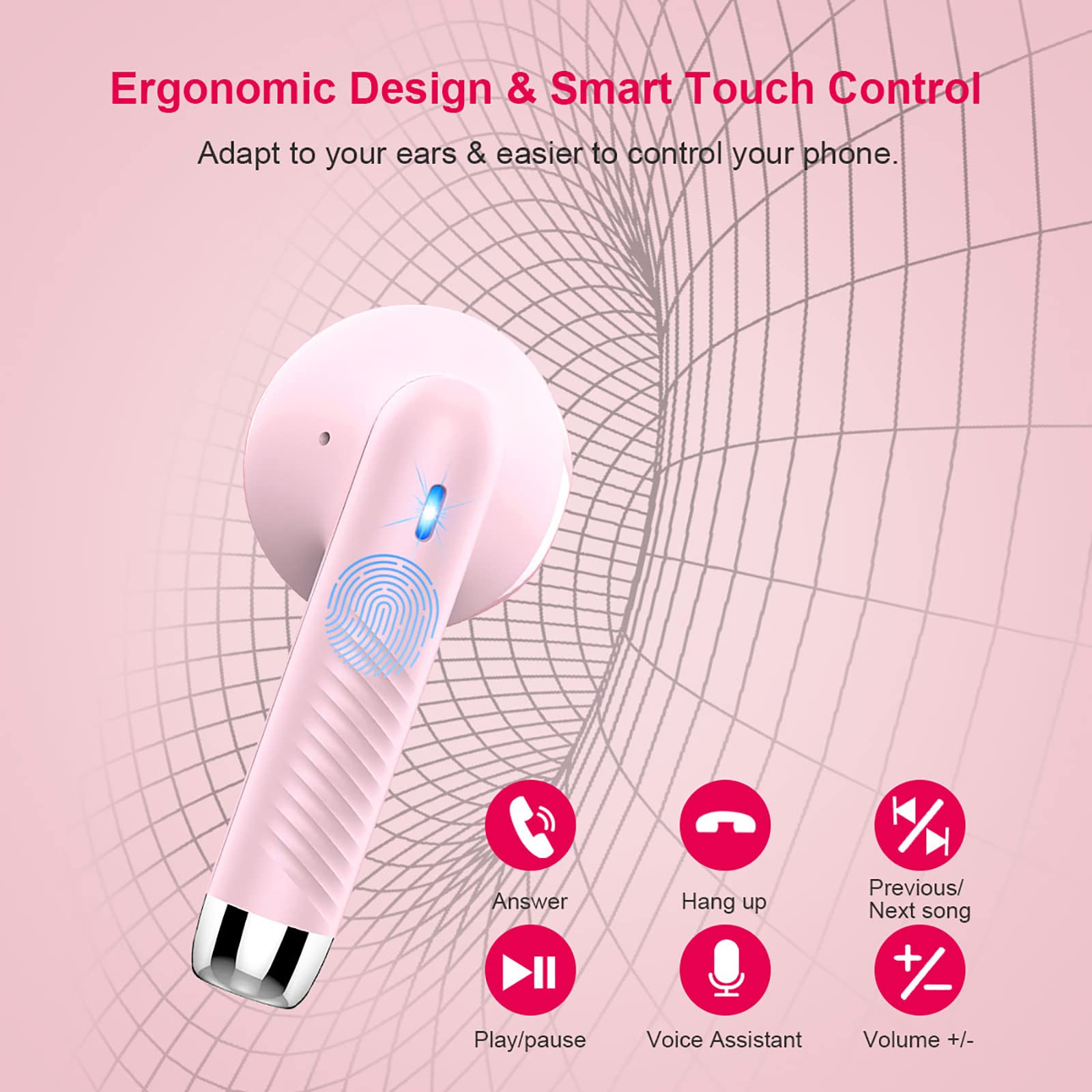 Foto 7 pulgar | Auriculares Inalámbricos Jxrev Bluetooth 5.3 Con Micrófono Con Cancelación De Ruido, Color Rosa - Venta Internacional.