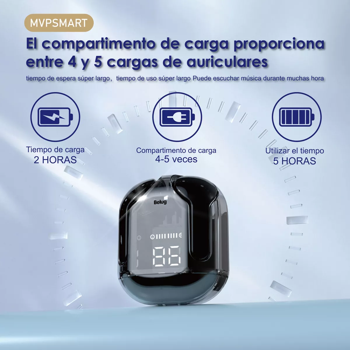 Foto 3 pulgar | Audífonos Inalámbricos Bluetooth Transparente Auriculares Negro