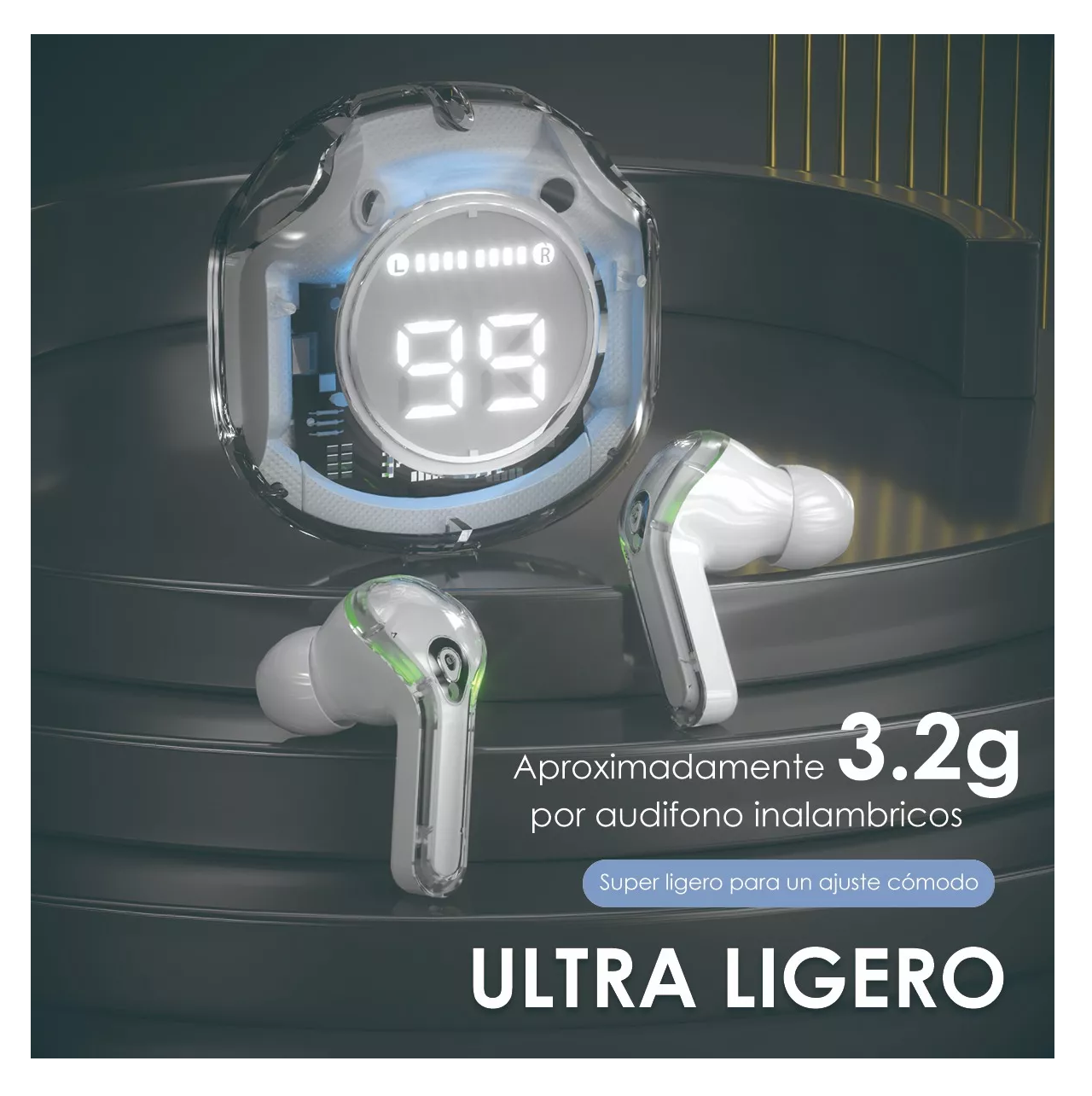 Foto 5 pulgar | Auriculares In-ear Inalámbricos Bluetooth Cristal Con Led Transparente Blanco