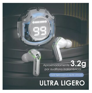 Foto 4 | Auriculares In-ear Inalámbricos Bluetooth Cristal Con Led Transparente Blanco