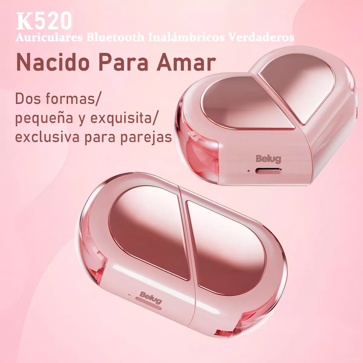 Foto 3 pulgar | Audífonos Bmani Auriculares Bluetooth Inalámbricos Corazón Rosa Belug