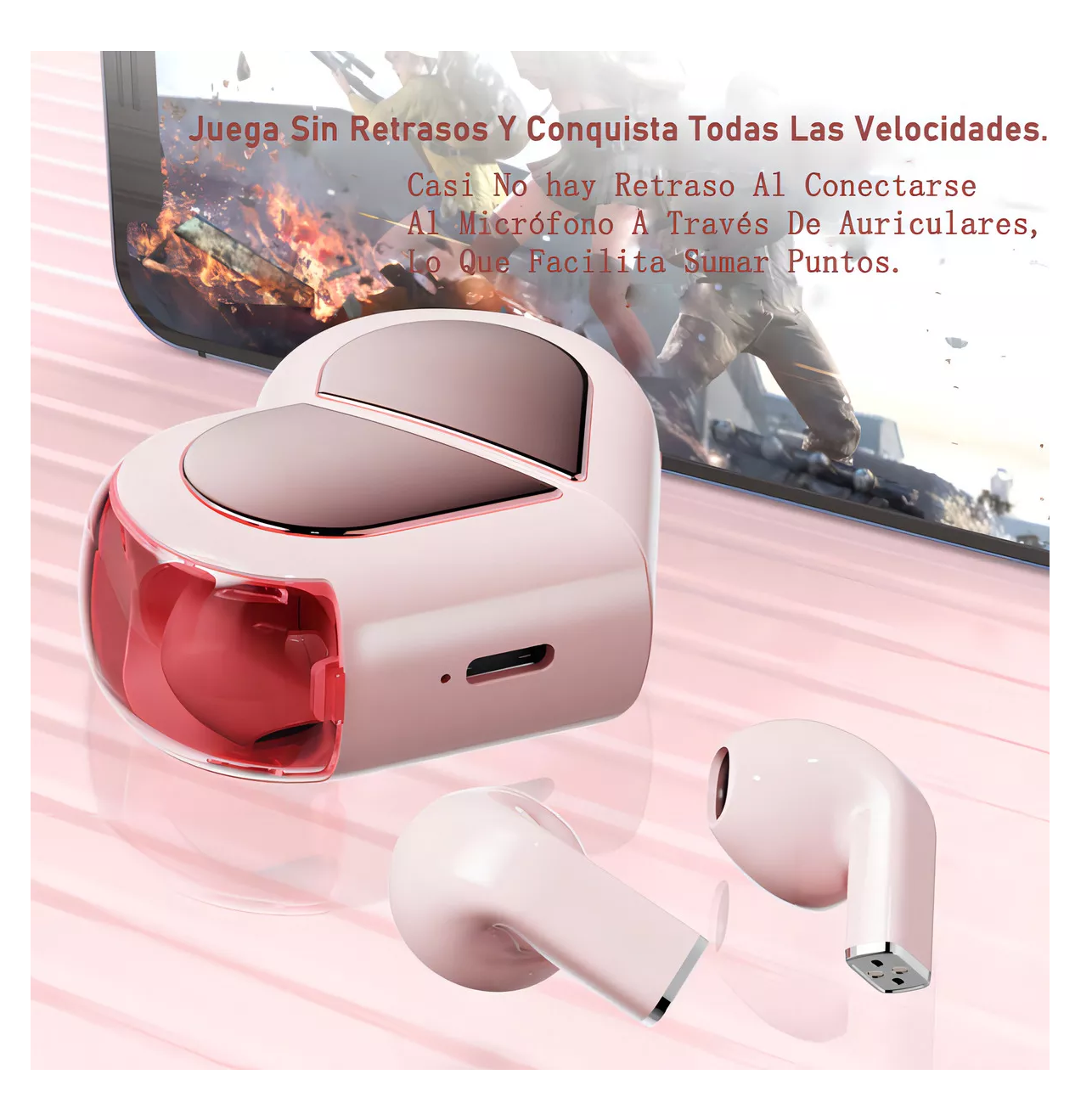 Foto 6 pulgar | Audífonos Bmani Auriculares Bluetooth Inalámbricos Corazón Rosa Belug