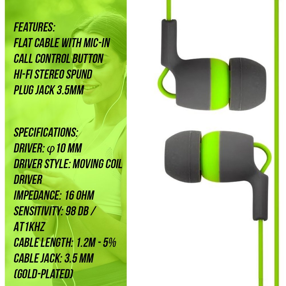 Foto 4 pulgar | Auricular Axxis 767 Con Micrófono, Cable Plano Y Control De Llamadas, Color Gris Y Verde - Venta Internacional.