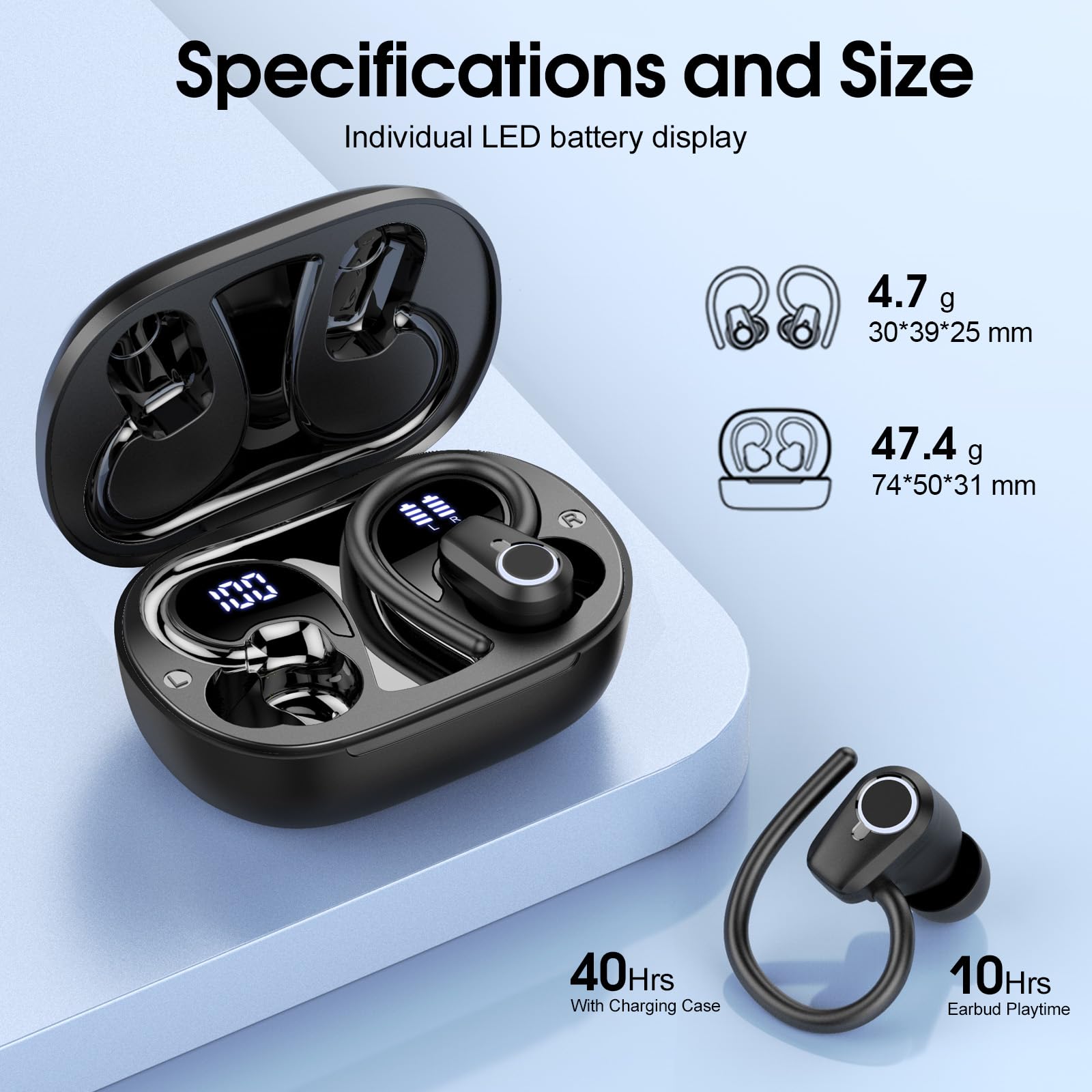 Foto 7 pulgar | Auriculares Inalámbricos Poounur H9 Bluetooth 5.3 Sport 50h Ip7 Impermeables - Venta Internacional
