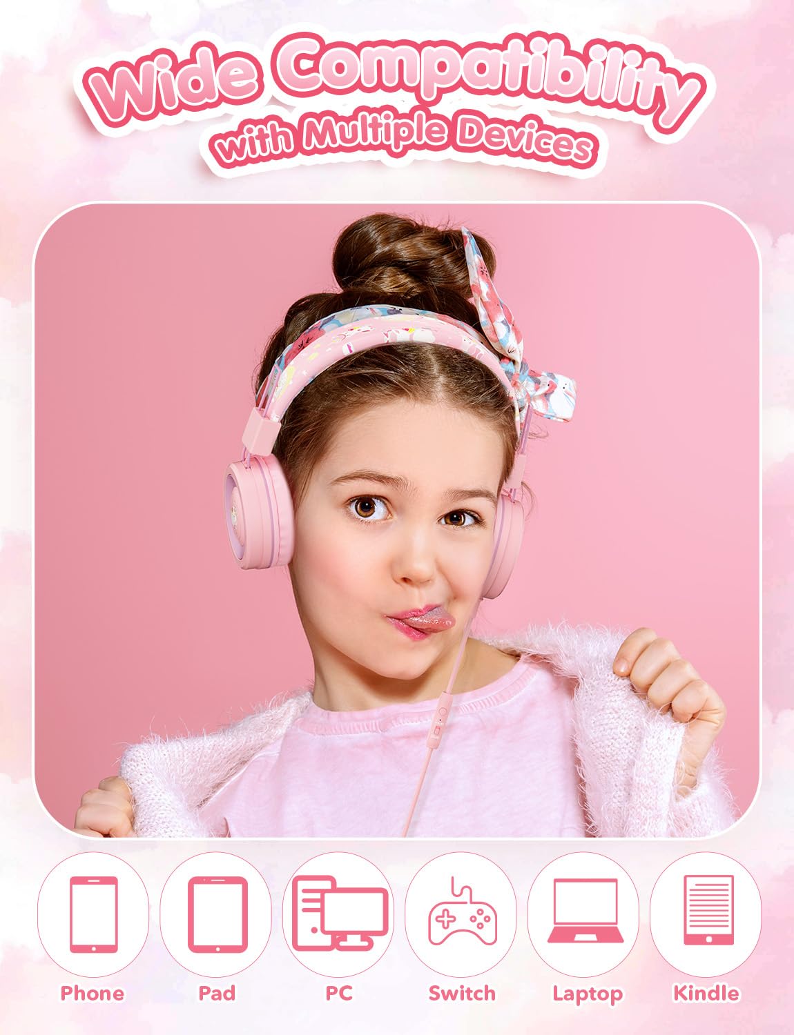 Foto 4 pulgar | Auriculares Infantiles Simjar Unicorn Rosa con Micrófono - Venta Internacional