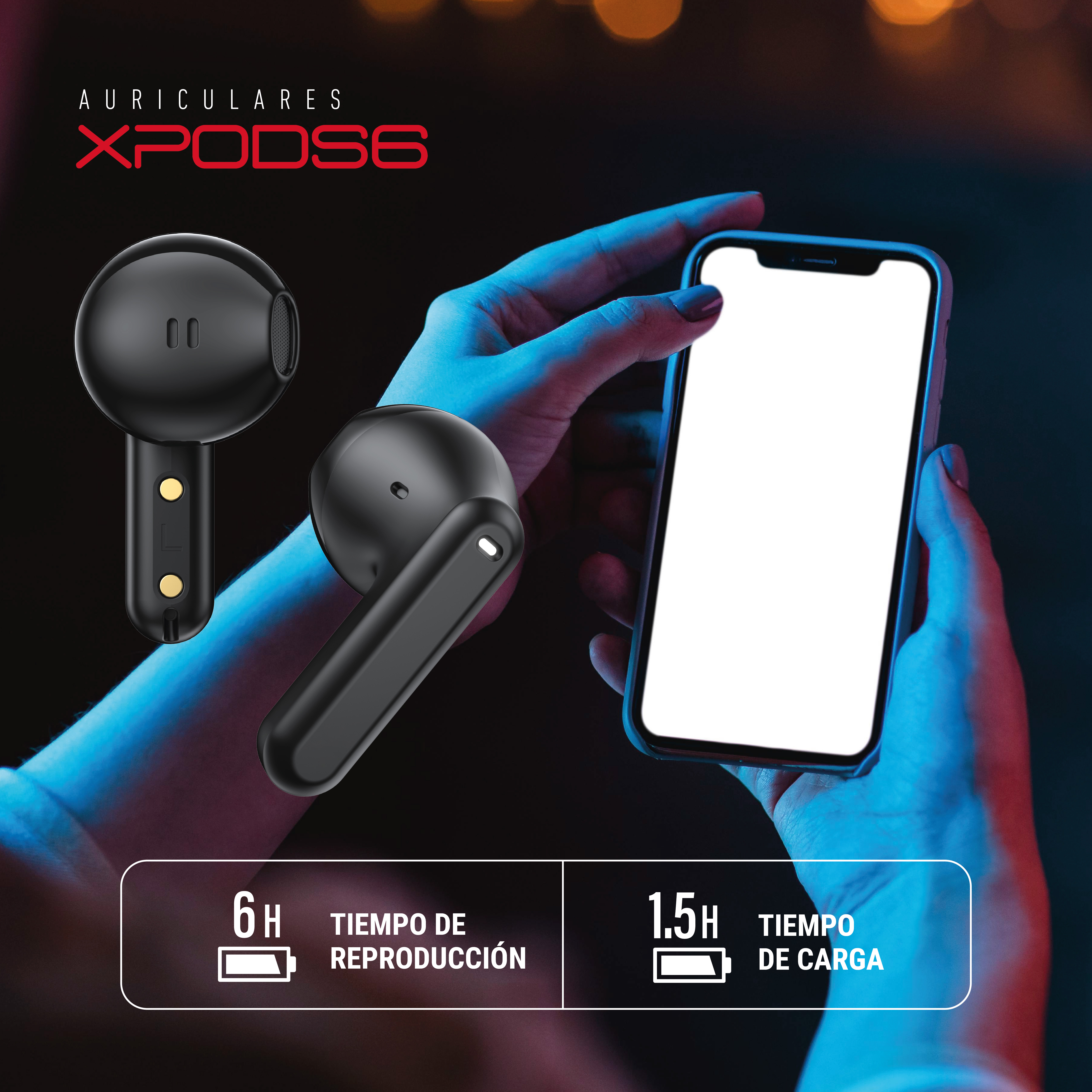 Foto 7 pulgar | Audífonos X-View Inalámbricos Bluetooth Xpods6 con Micrófono Estuche USB-C y 25.8h de Autonomía