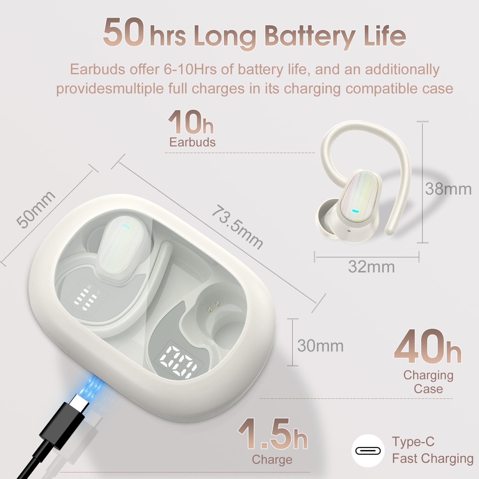Foto 3 pulgar | Auriculares Inalámbricos Oyib Bluetooth 5.4 Sport 50h Blancos - Venta Internacional