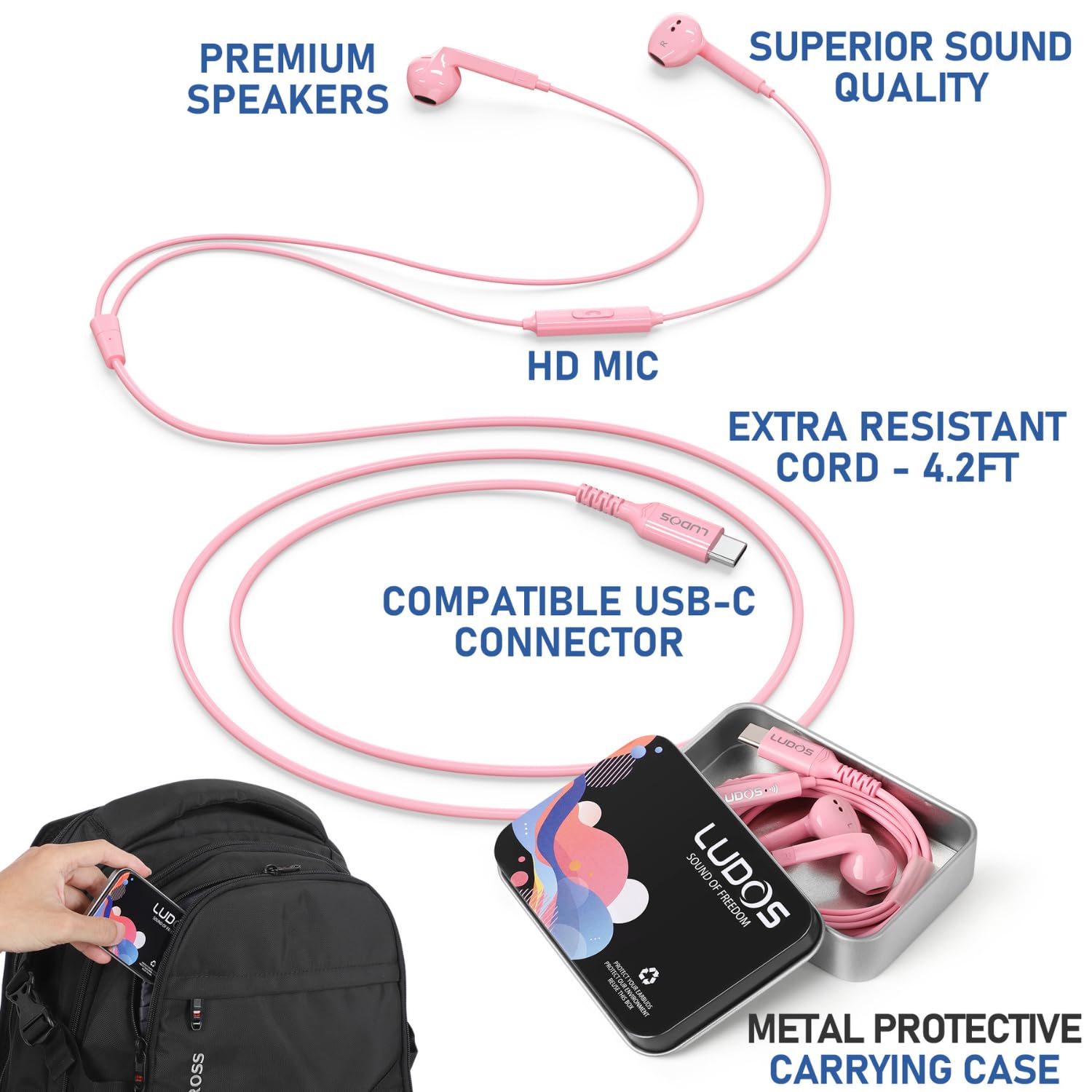 Foto 3 | Auriculares Usb C Ludos Ferox Con Micrófono Para Iphone Y Galaxy - Venta Internacional.