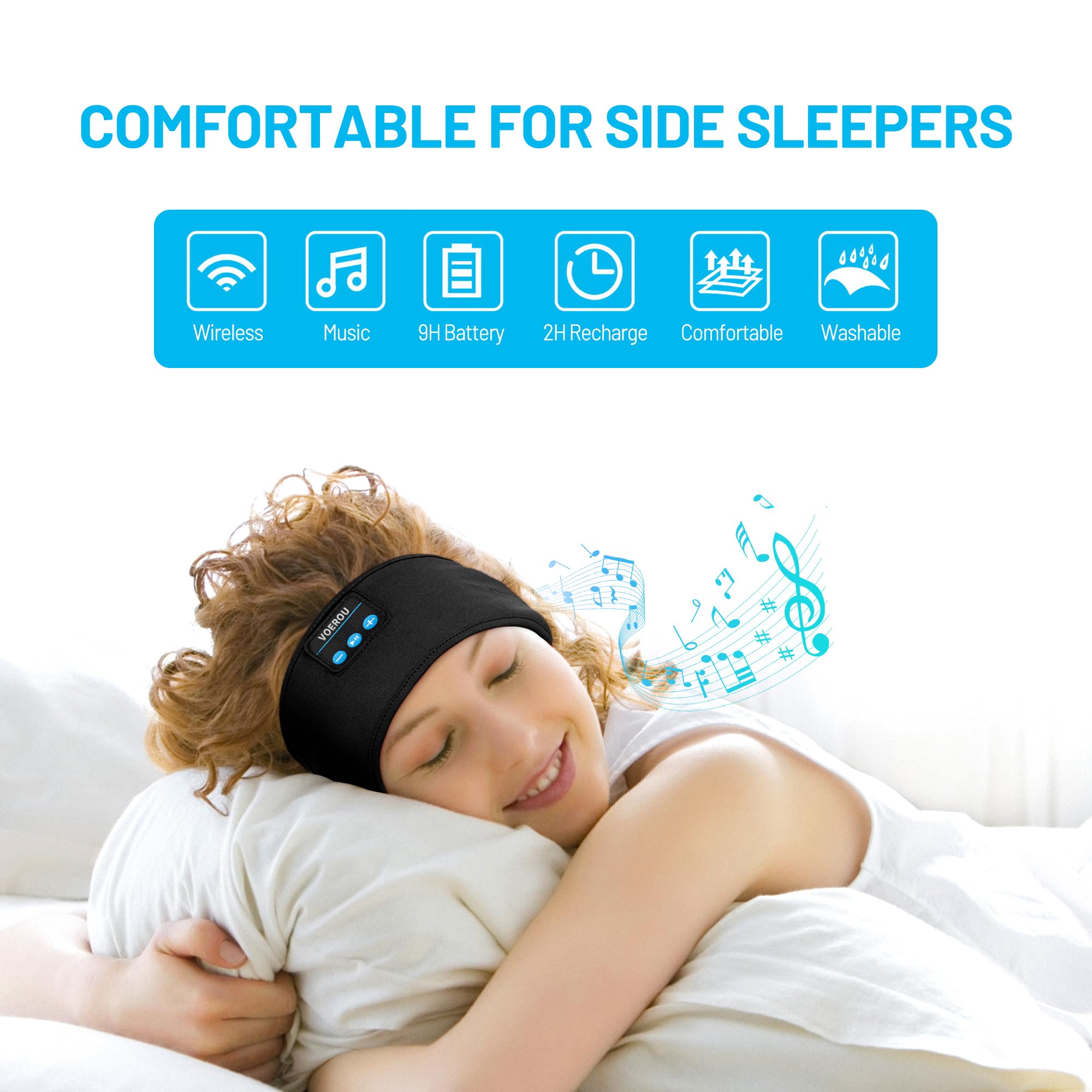 Foto 3 pulgar | Diadema con Auriculares Bluetooth Ajustable para Dormir Voerou - Venta Internacional