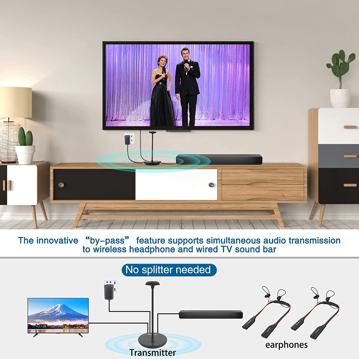 Foto 7 pulgar | Auriculares Inalámbricos Simolio Dual para Tv con Transmisor/soporte - Venta Internacional