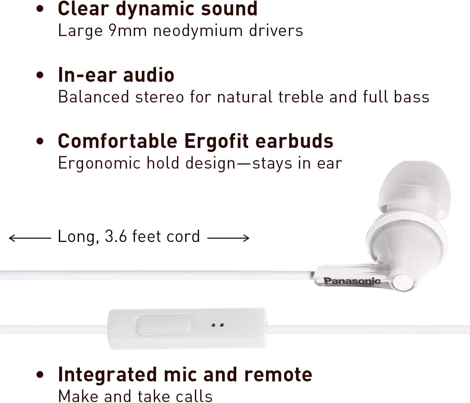 Foto 3 pulgar | Audífonos Alámbricos Panasonic con Micrófono-Venta Internacional