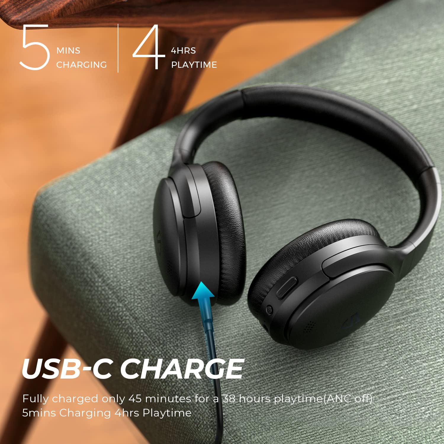 Foto 6 pulgar | Auriculares Supraaurales Bluetooth Soundpeats A6 Con Anc 38h Playtime - Venta Internacional.
