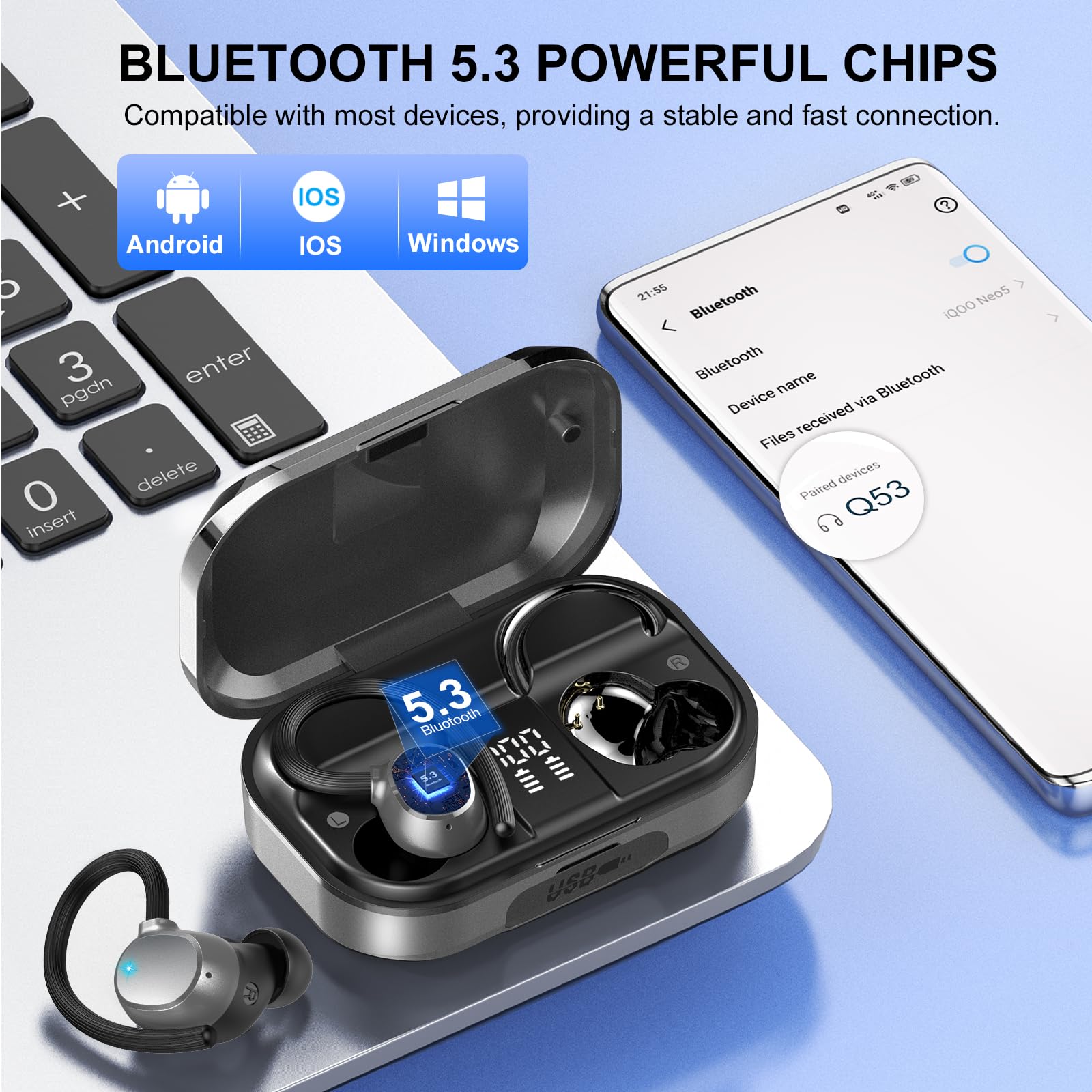 Foto 6 pulgar | Auriculares Inalámbricos Pomuic 120h Playtime Bluetooth 5.3 Ipx7 Gris - Venta Internacional