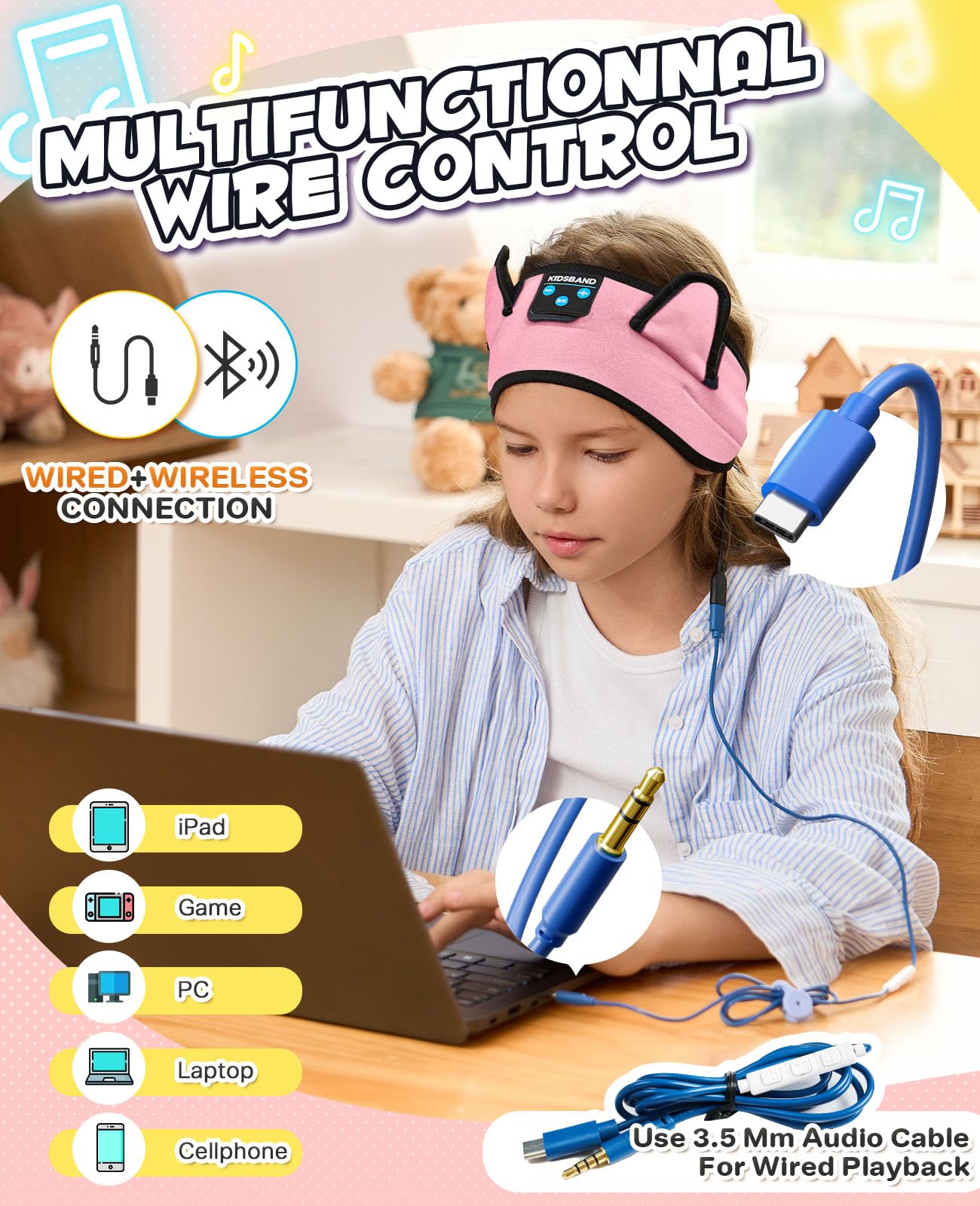 Foto 5 pulgar | Auriculares con Diadema Boodlab Kids Bluetooth Inalámbricos y con Cable - Venta Internacional