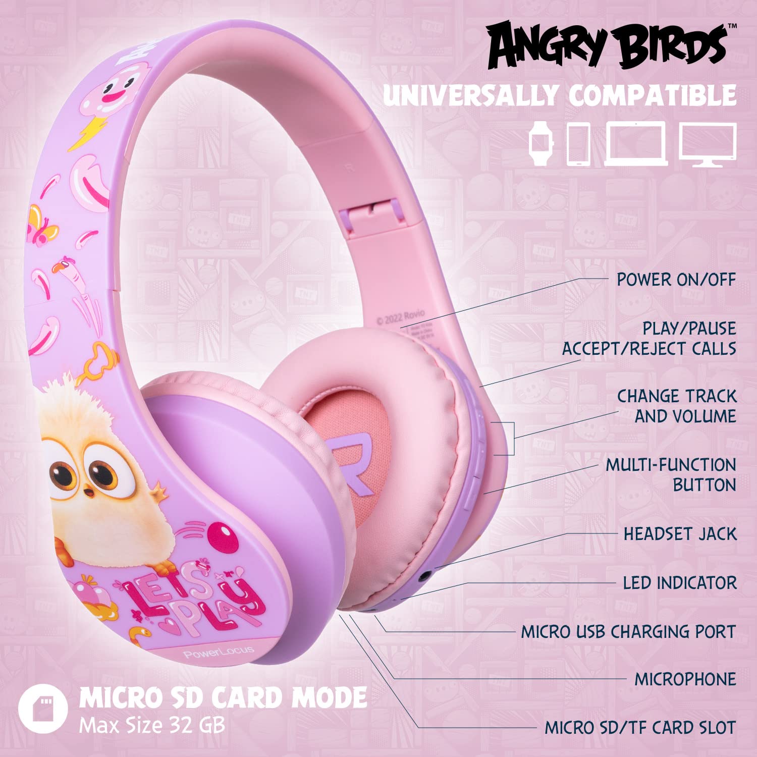 Foto 5 pulgar | Auriculares Powerlocus Angry Birds Edition Bluetooth Para Niños - Venta Internacional.