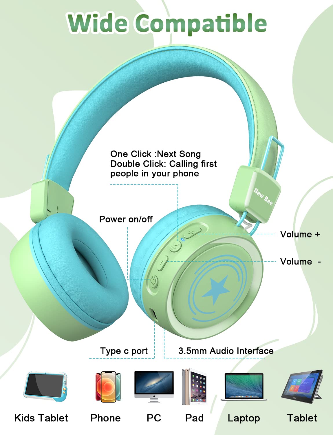 Foto 5 | Audífonos Infantiles New Bee con Micrófono-Venta Internacional