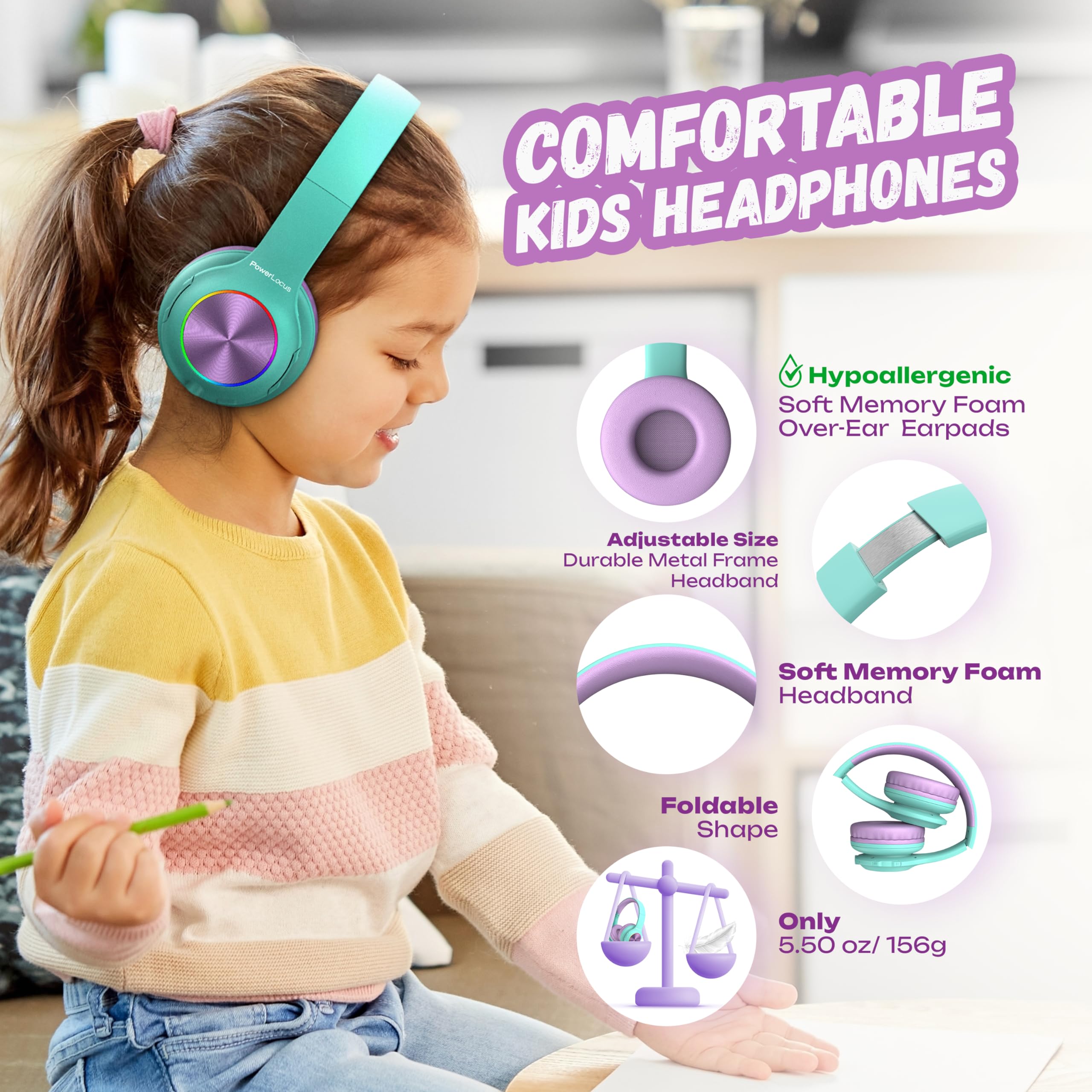Foto 5 pulgar | Auriculares Bluetooth Powerlocus Led Para Niños Con Luces Led - Venta Internacional.