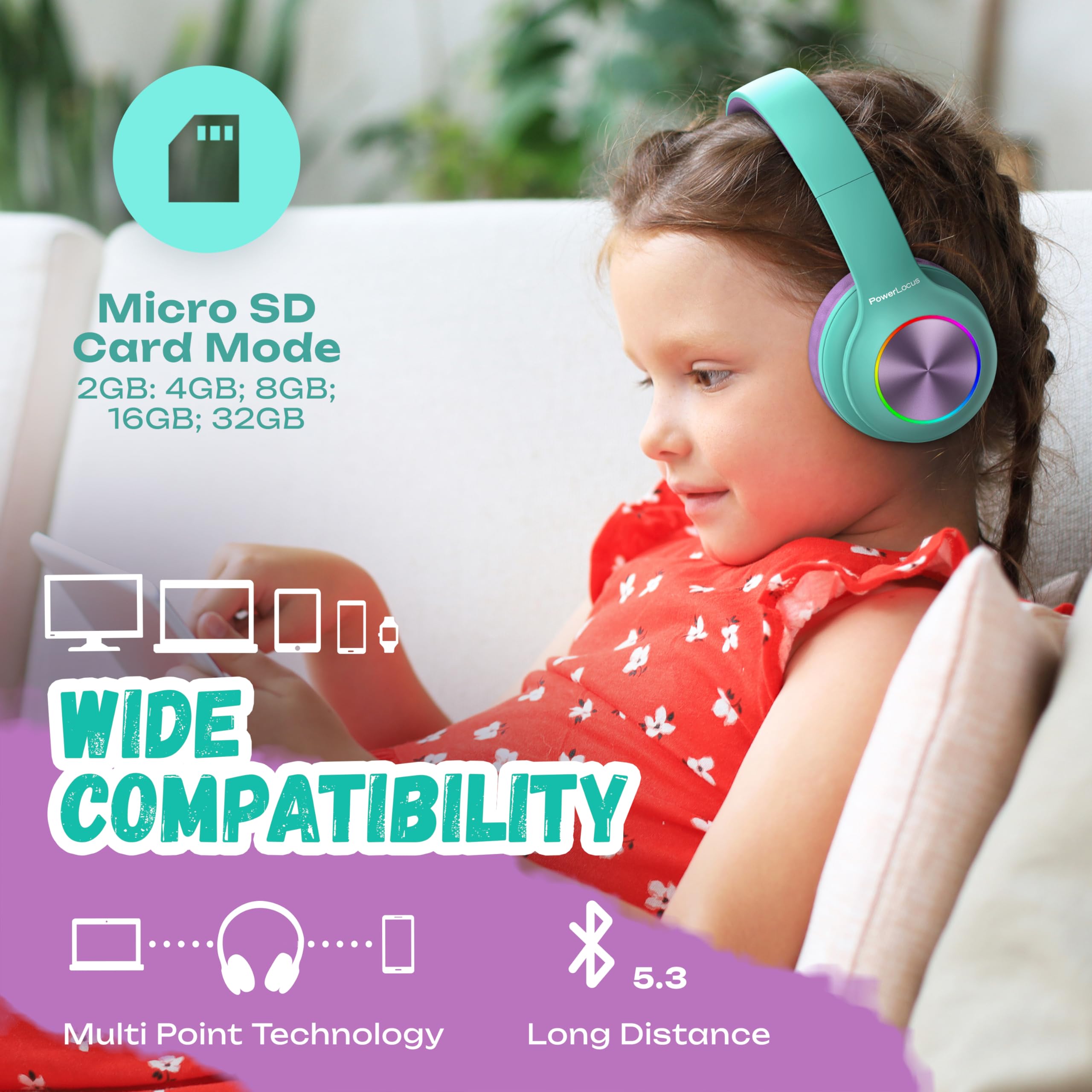 Foto 6 pulgar | Auriculares Bluetooth Powerlocus Led Para Niños Con Luces Led - Venta Internacional.