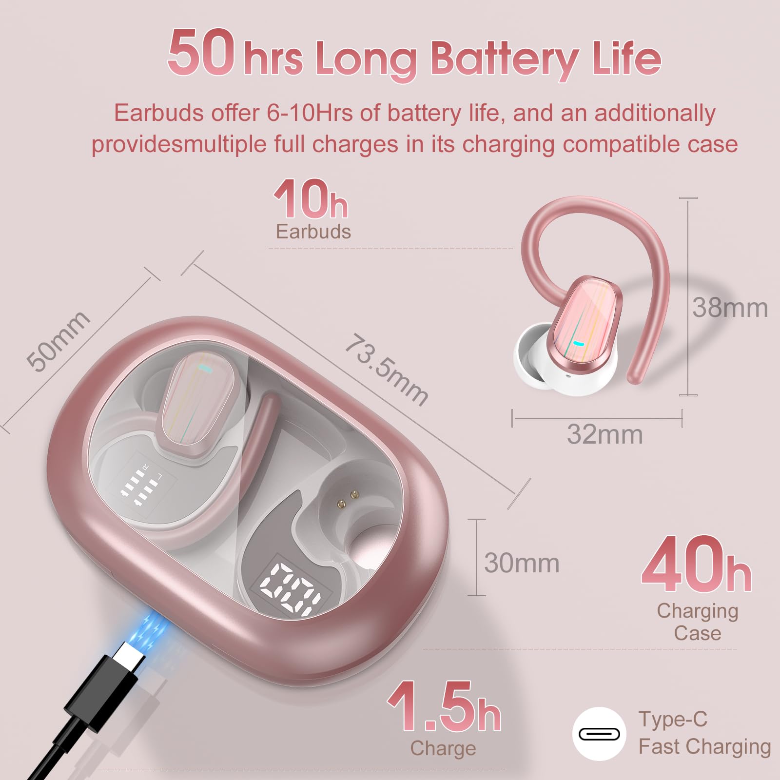 Foto 3 pulgar | Auriculares Inalámbricos Oyib Bluetooth 5.4 Headphones Sport 50h Rose - Venta Internacional
