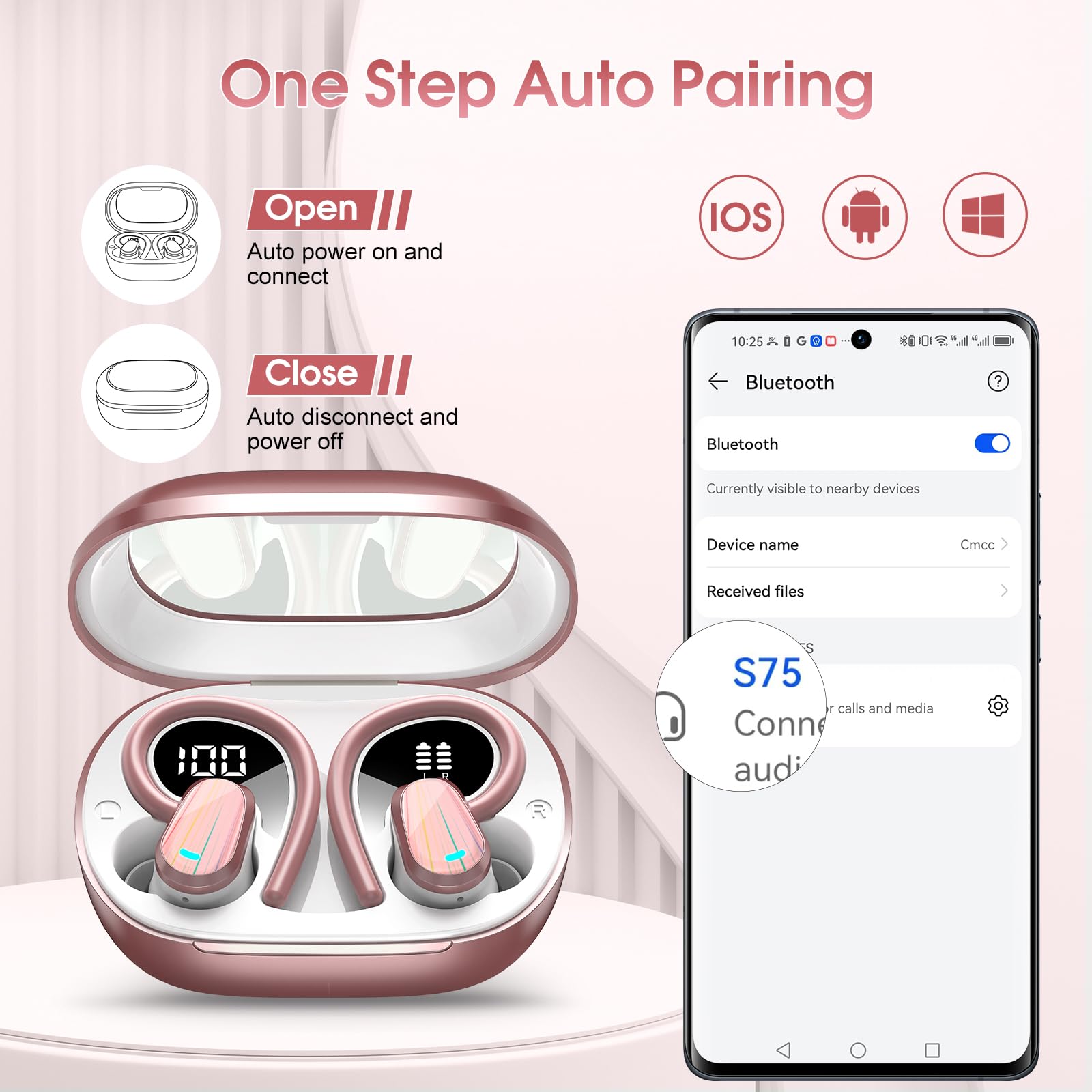 Foto 7 pulgar | Auriculares Inalámbricos Oyib Bluetooth 5.4 Headphones Sport 50h Rose - Venta Internacional