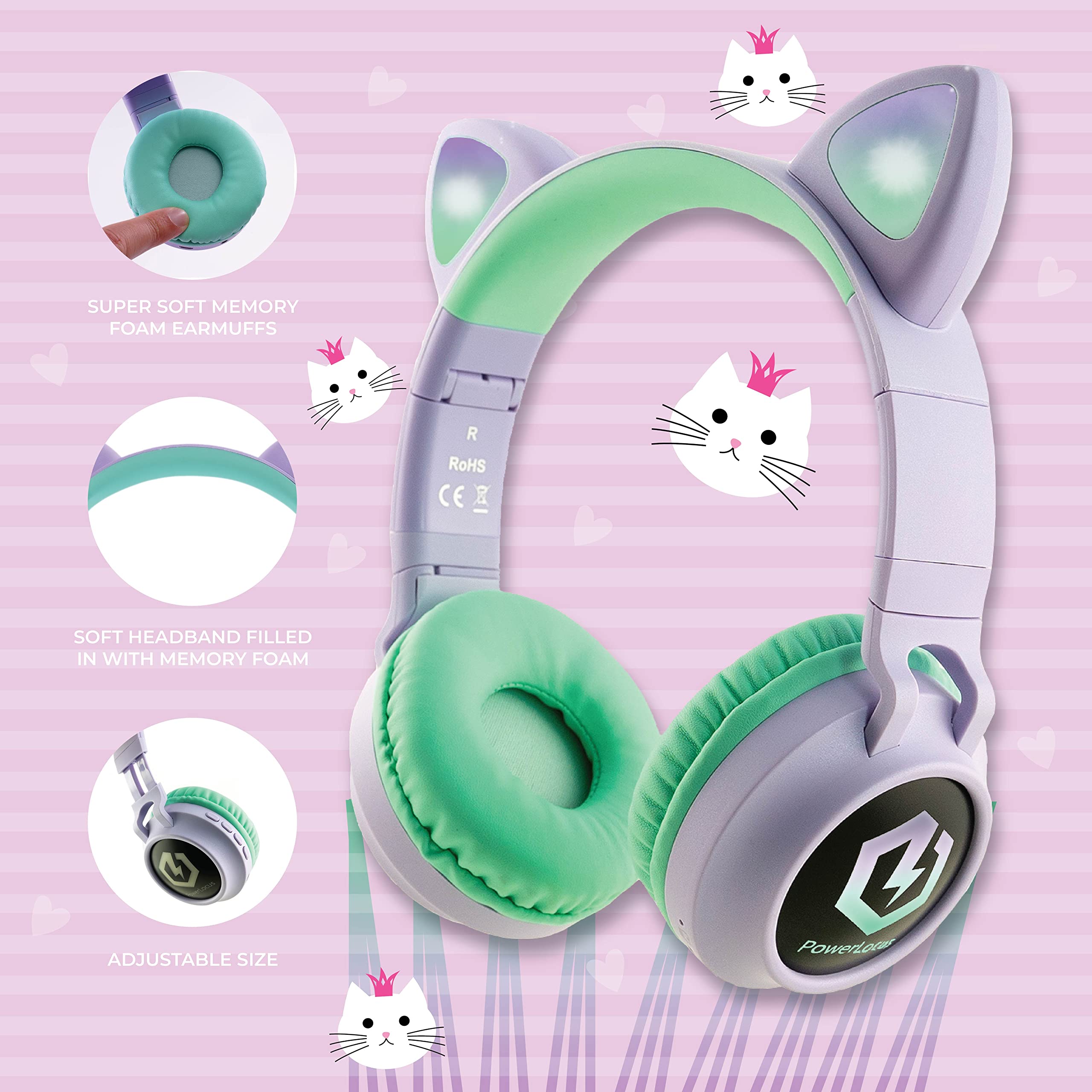 Foto 4 pulgar | Auriculares Inalámbricos Powerlocus Kids Cat Ear Led Bluetooth 5.3 - Venta Internacional.
