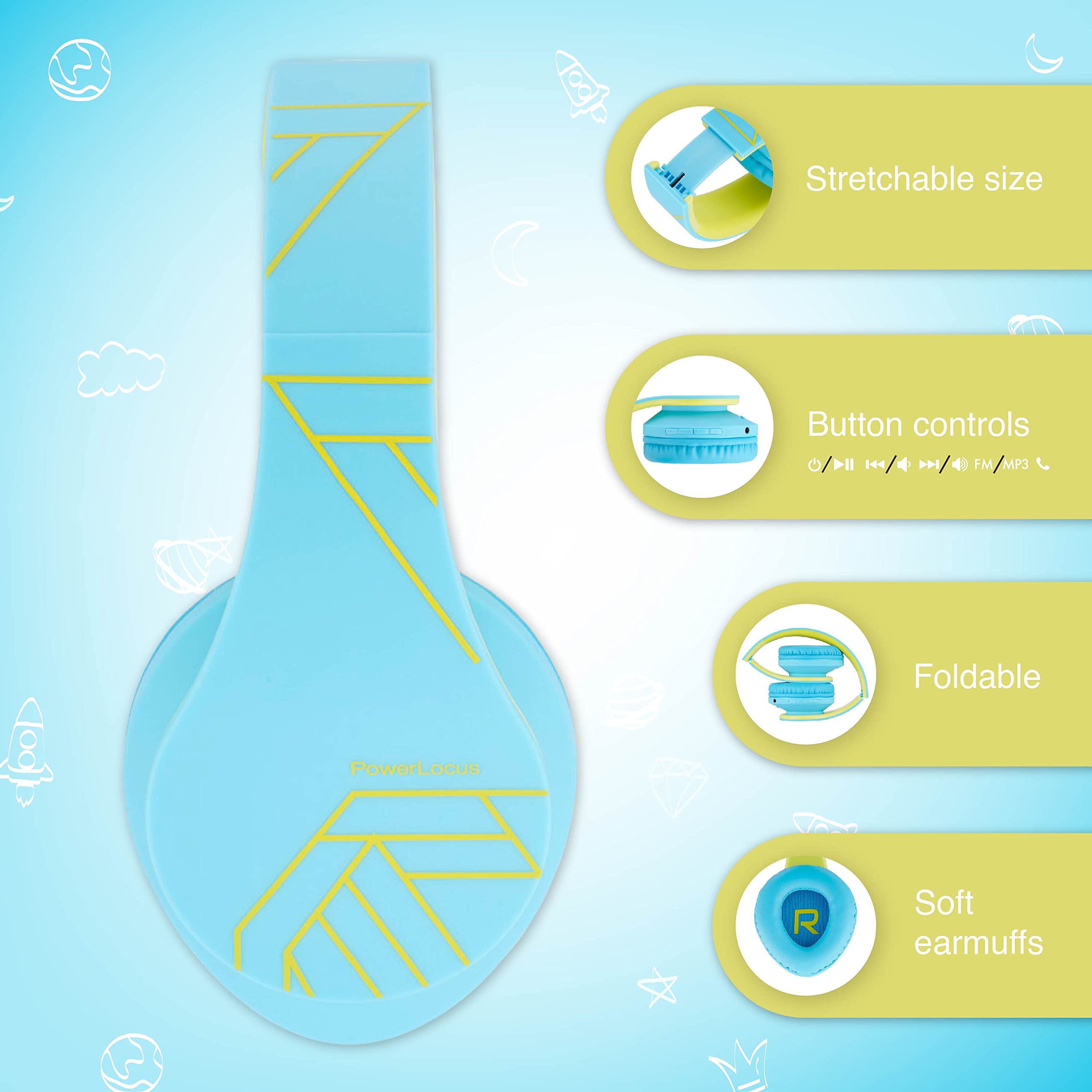 Foto 3 pulgar | Auriculares Powerlocus P2 Para Niños, Supraaurales, Bluetooth 5.0, 85 Db - Venta Internacional.