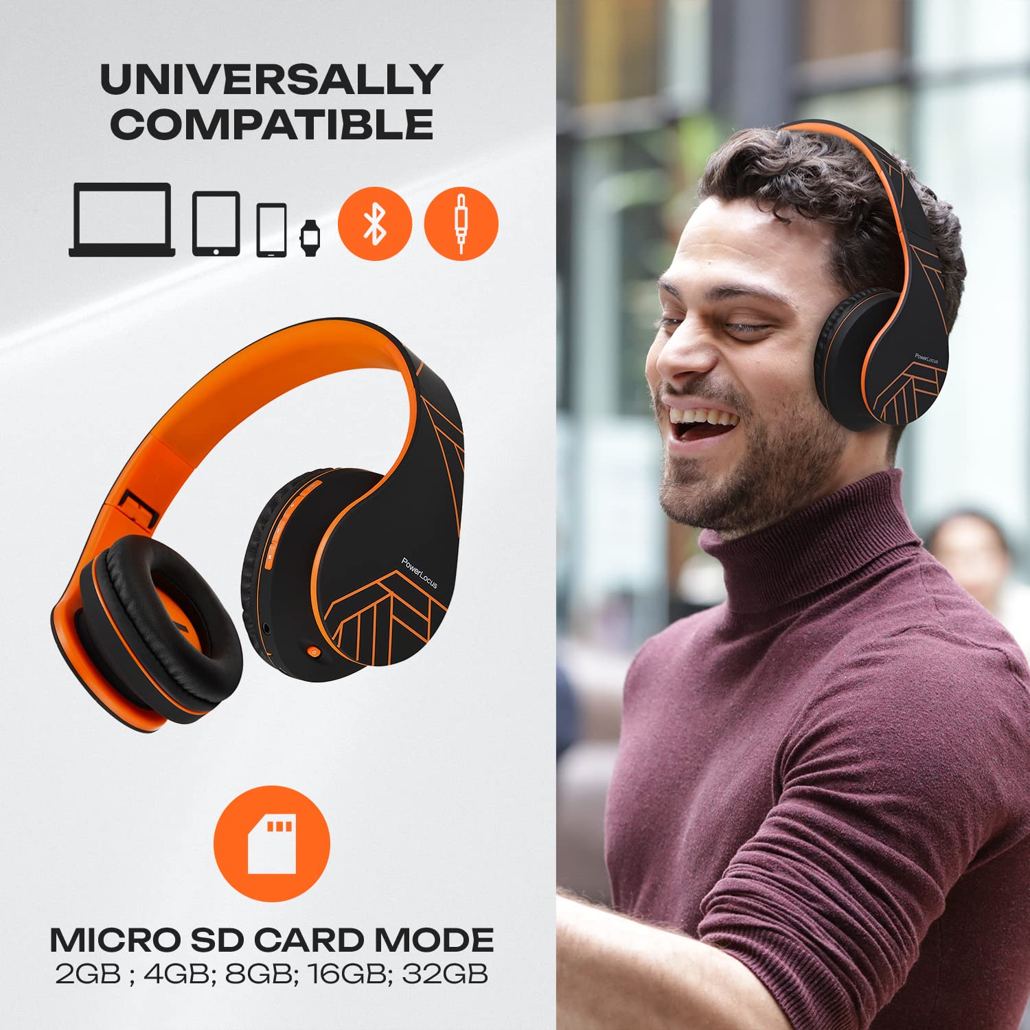 Foto 4 pulgar | Auriculares Supraaurales Bluetooth Powerlocus Inalámbricos Negro - Venta Internacional