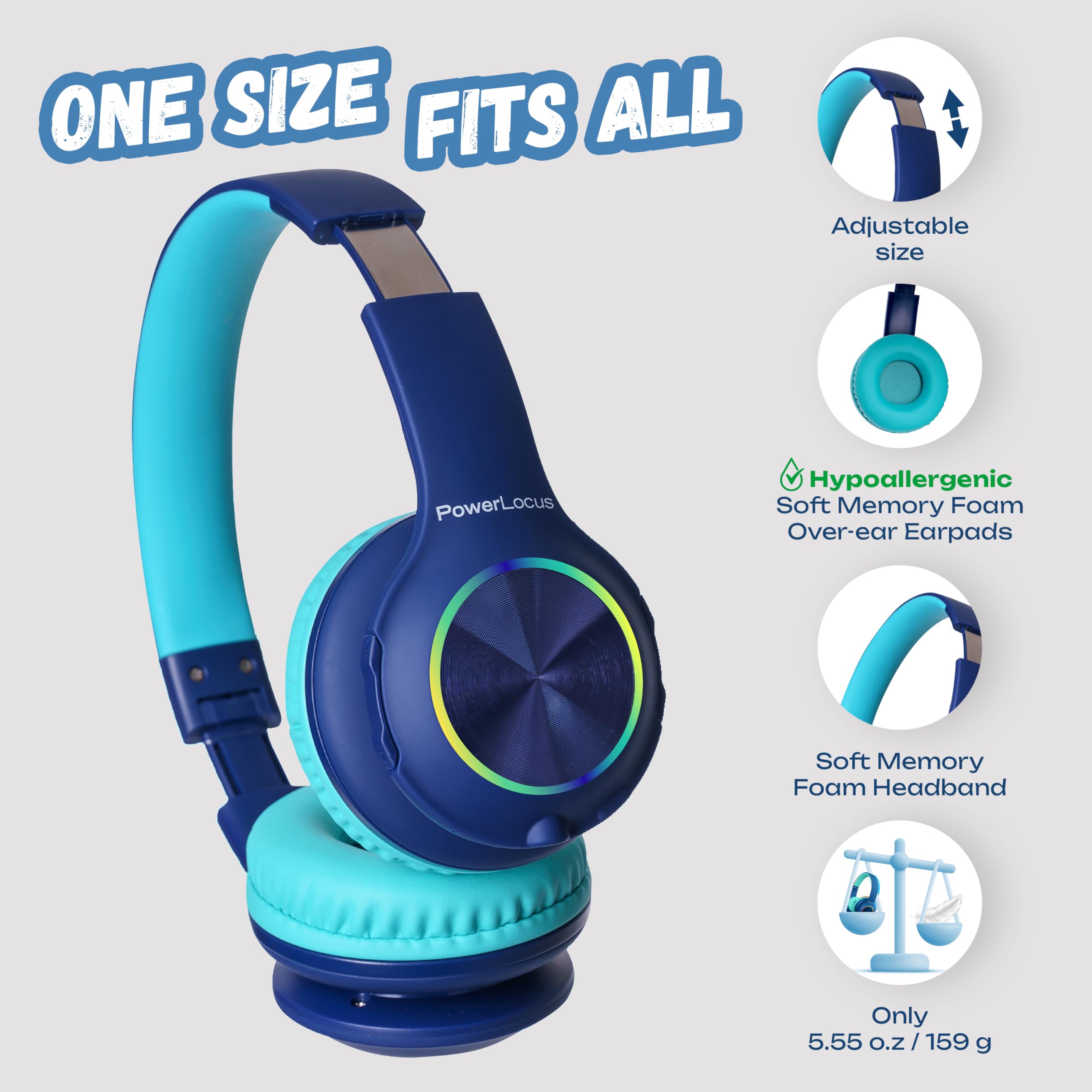 Foto 4 pulgar | Auriculares Bluetooth Powerlocus Led Para Niños Con Luces Led - Venta Internacional.