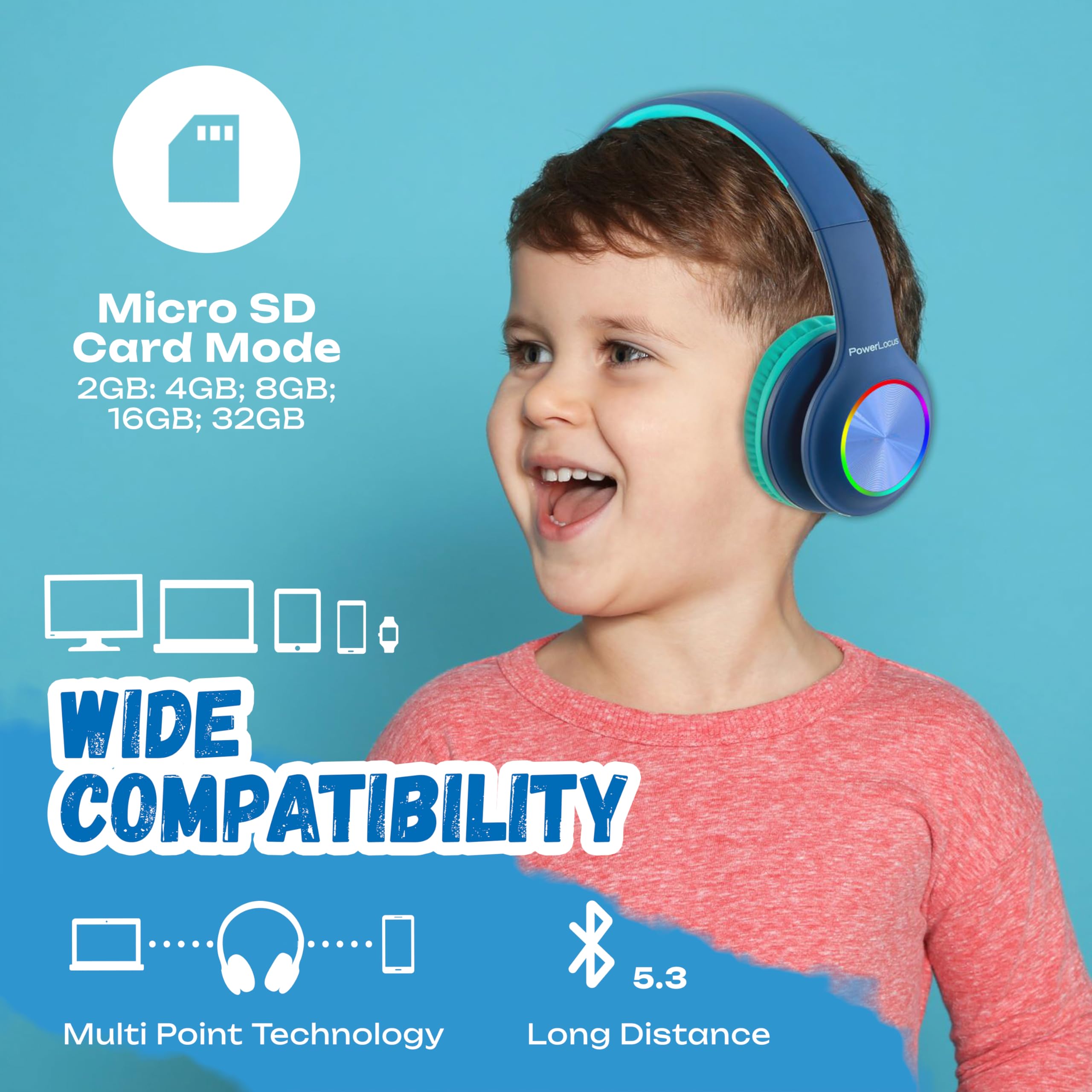 Foto 6 | Auriculares Bluetooth Powerlocus Led Para Niños Con Luces Led - Venta Internacional.