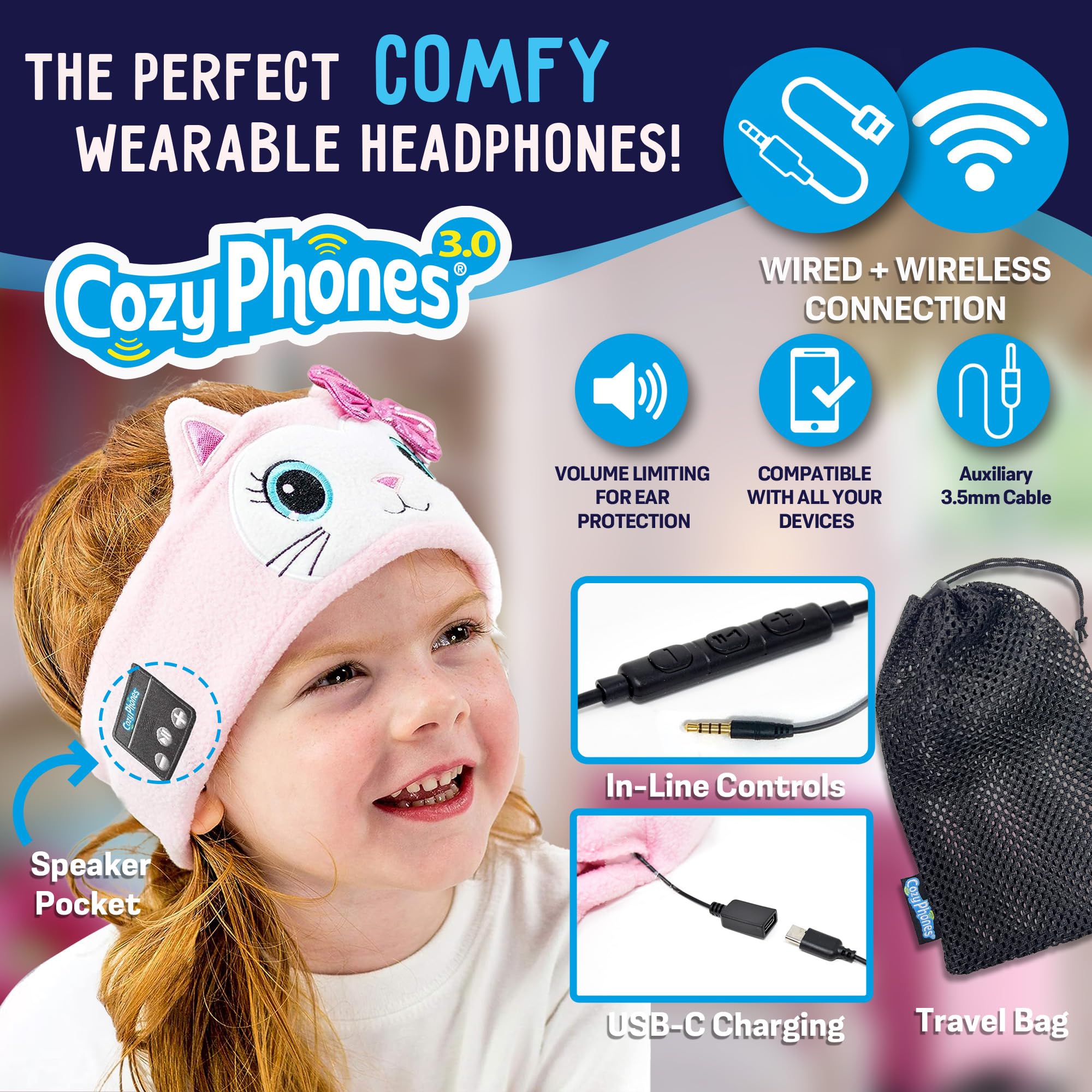 Foto 3 pulgar | Auriculares Inalámbricos Cozyphones Para Niños Pequeños Con Límite De Volumen - Venta Internacional.