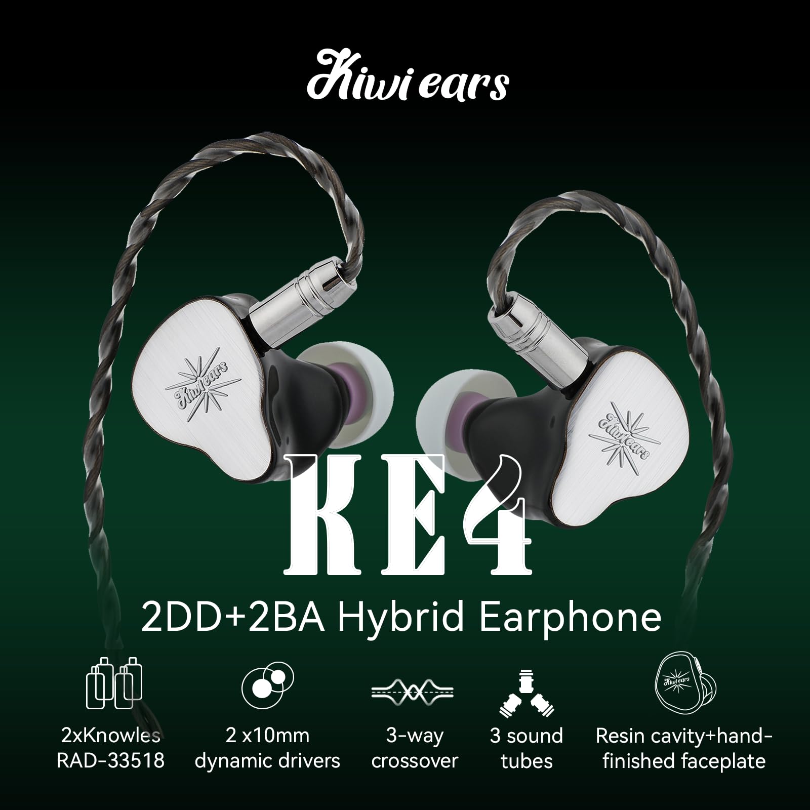 Foto 3 pulgar | Monitor Auditivo Linsoul Kiwi Ears Ke4 2dd+2ba Hybrid Silver - Venta Internacional