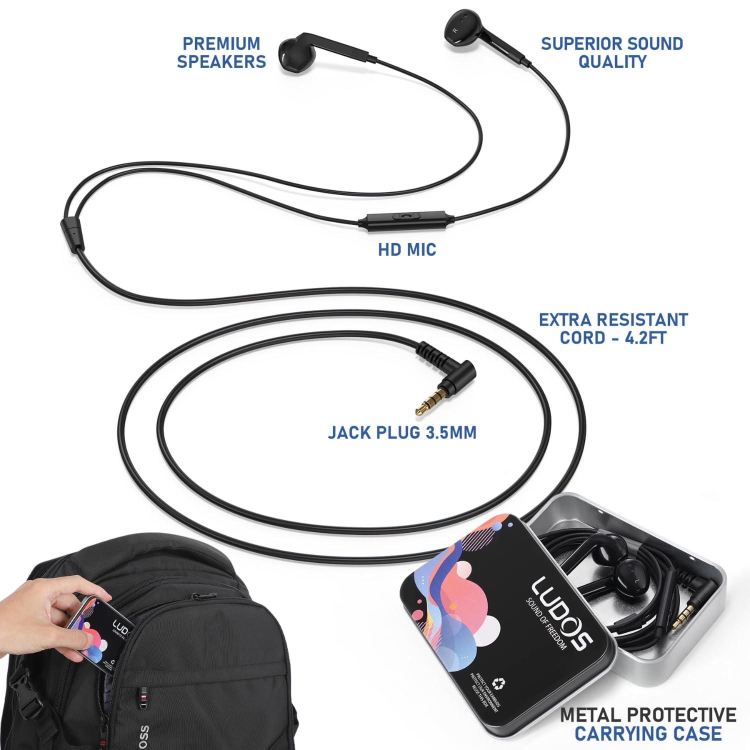 Foto 3 pulgar | Auriculares Intraurales Ludos Ferox con Cable y Micrófono - Venta Internacional
