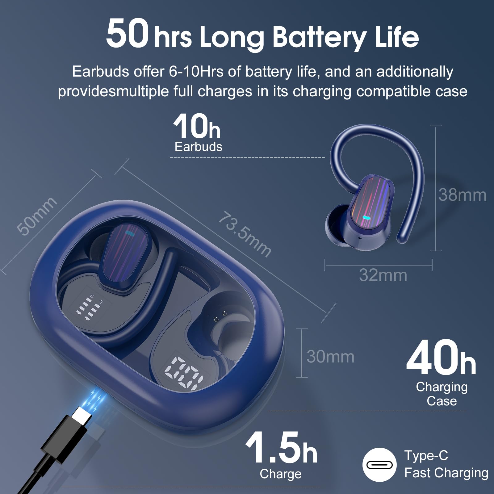 Foto 3 pulgar | Auriculares Inalámbricos Oyib Bluetooth 5.4 Headphones Sport 50h Azul Oscuro - Venta Internacional