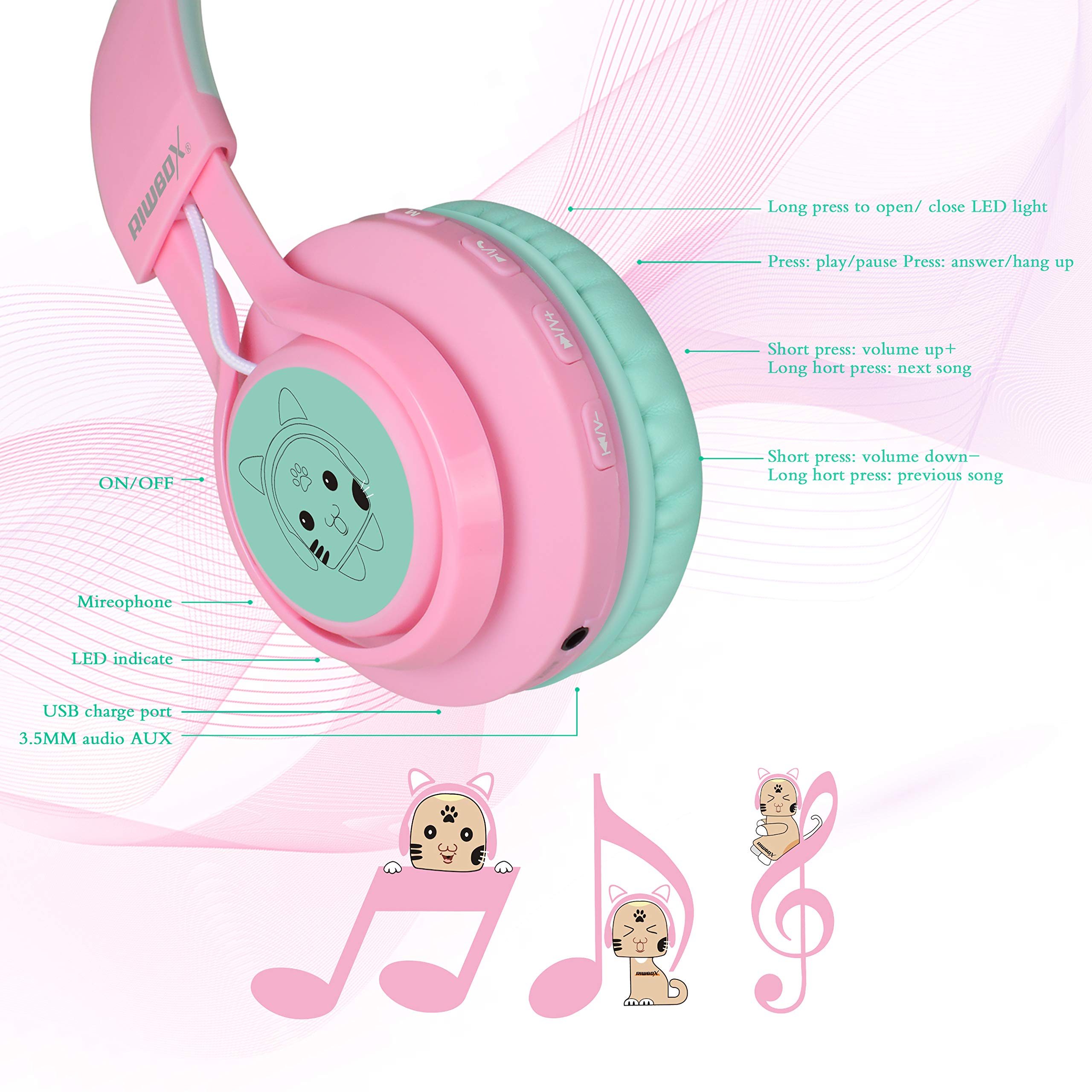 Foto 5 | Auriculares Bluetooth Riwbox Ct-7 Cat Ear Led Inalámbricos - Venta Internacional