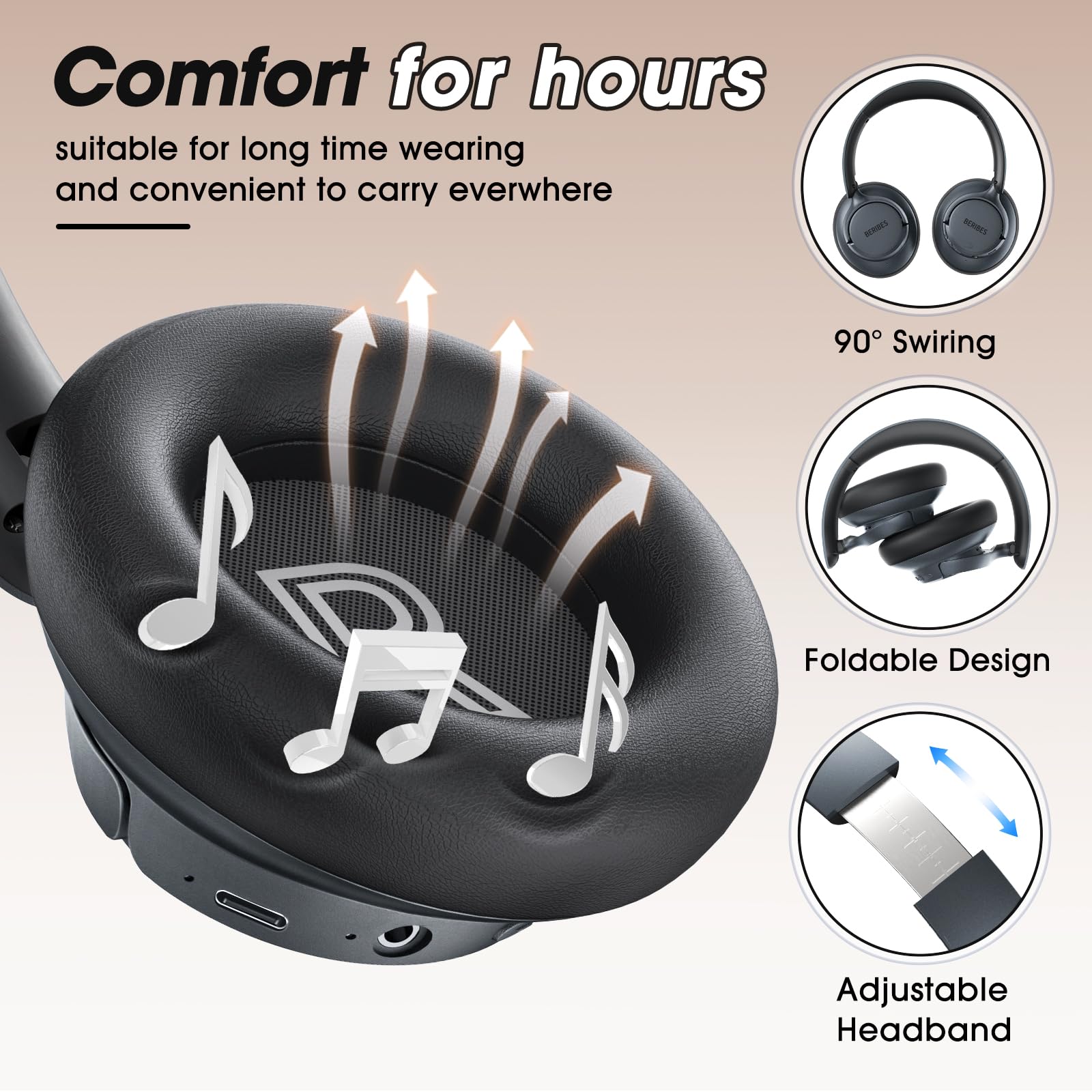 Foto 2 | Auriculares Beribes Upgraded Hybrid ANC Playtime Negros - Venta Internacional