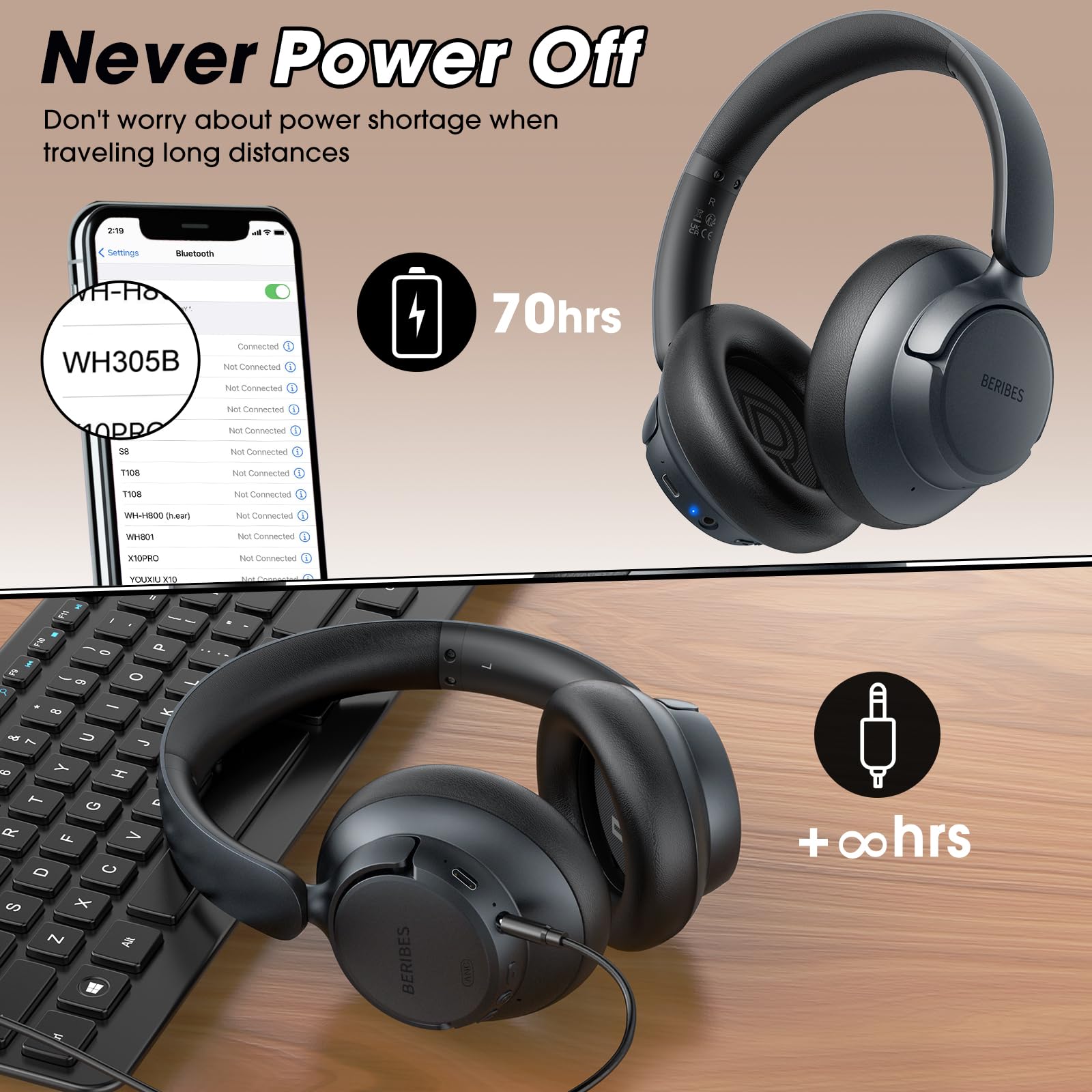 Foto 7 pulgar | Auriculares Beribes Upgraded Hybrid ANC Playtime Negros - Venta Internacional