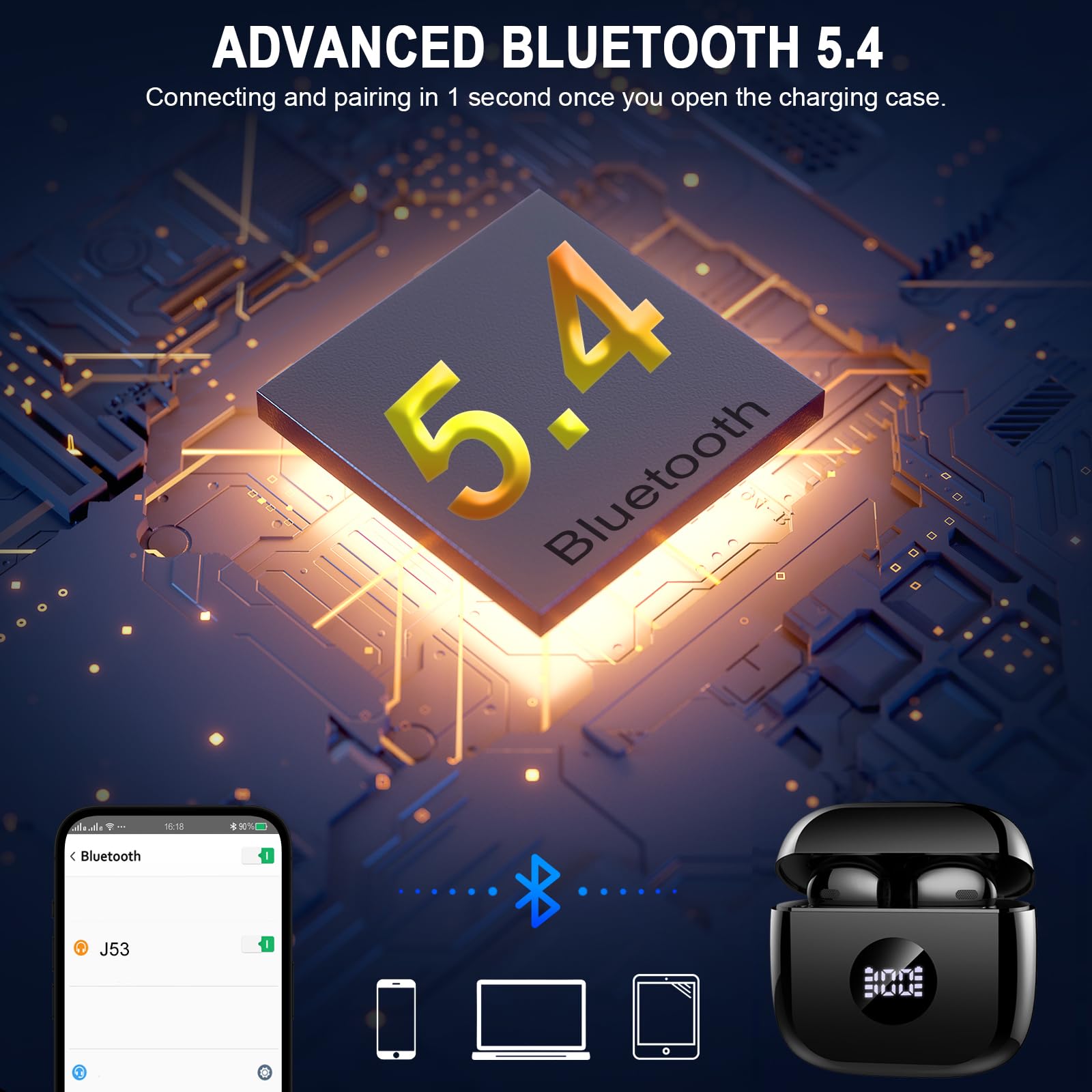 Foto 3 pulgar | Auriculares Inalámbricos Jxrev Bluetooth 5.4 Con Cancelación De Ruido De 40 Horas De Reproducción - Venta Internacion