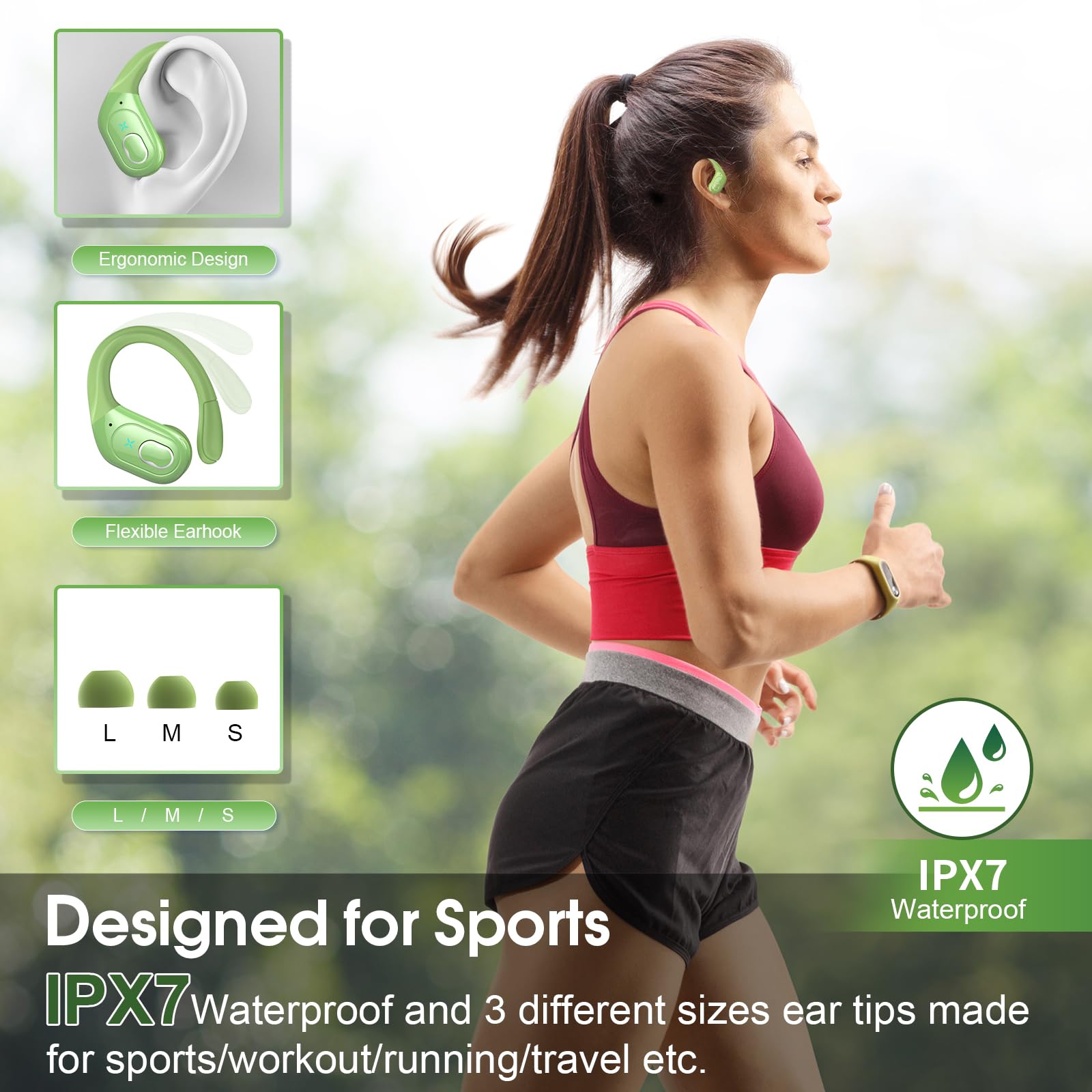 Foto 5 pulgar | Auriculares Inalámbricos Aptkdoe 75hrs Bluetooth 5.3 Auriculares Verdes - Venta Internacional.