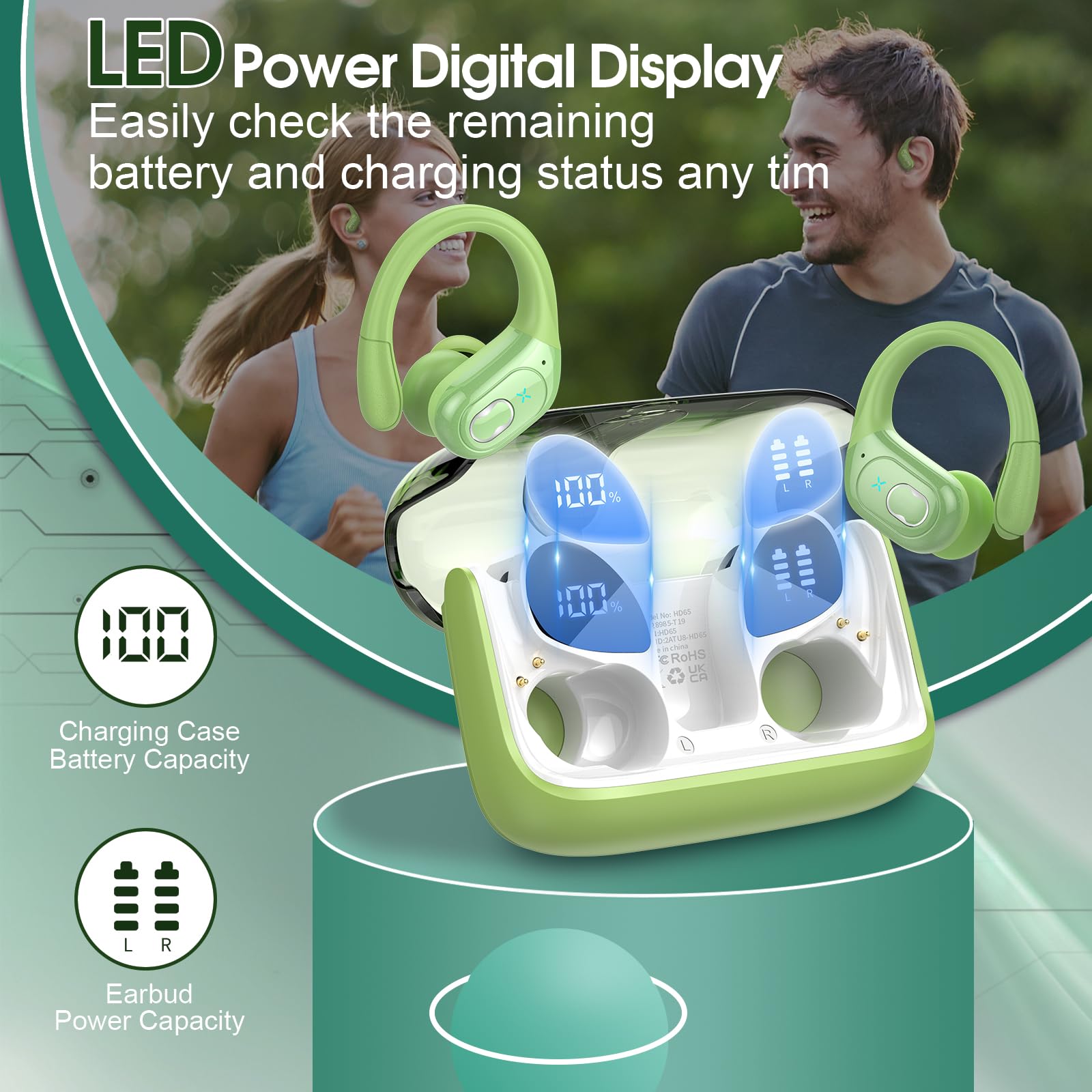 Foto 6 pulgar | Auriculares Inalámbricos Aptkdoe 75hrs Bluetooth 5.3 Auriculares Verdes - Venta Internacional.