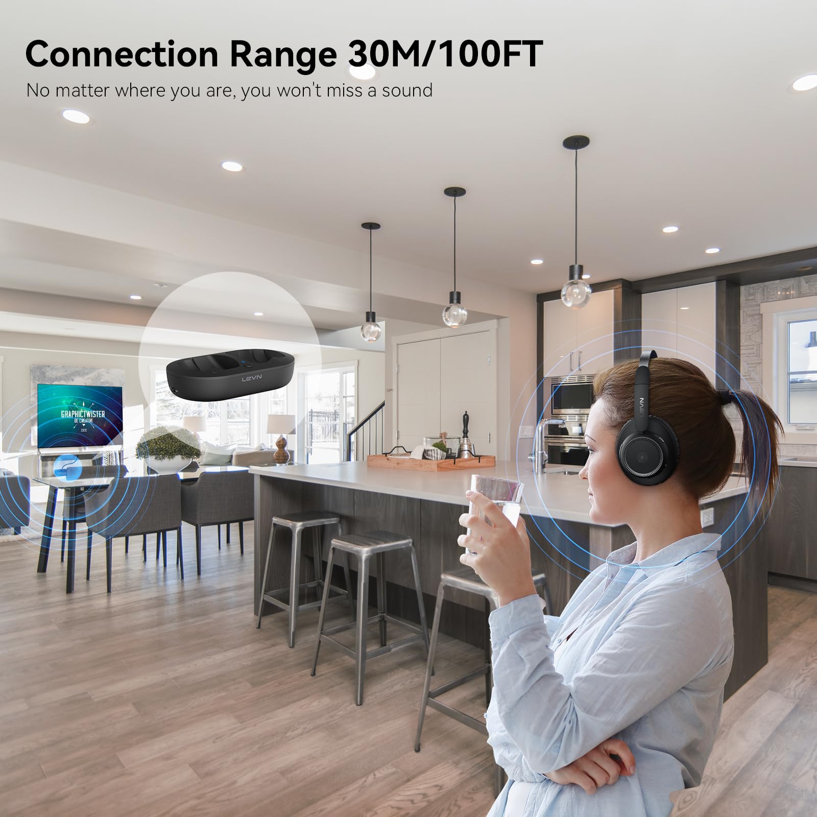 Foto 6 pulgar | Auriculares Inalámbricos Levn Para Ver Televisión Con Base Transmisora - Venta Internacional.