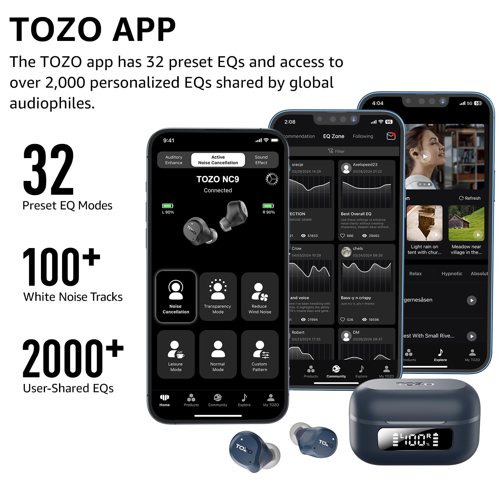 Foto 6 pulgar | Auriculares Inalámbricos Tozo Hybrid Con Cancelación Activa De Ruido, 59 Horas De Reproducción - Venta Internacional.