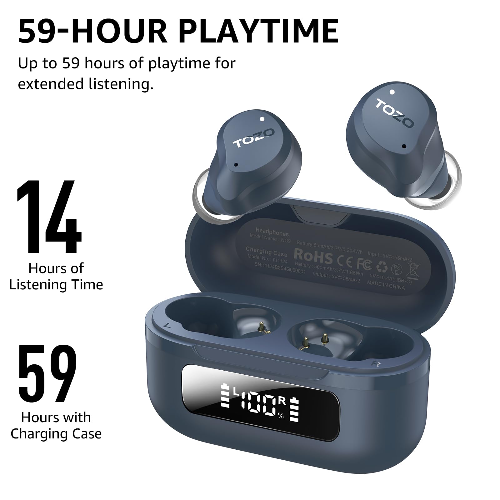 Foto 7 pulgar | Auriculares Inalámbricos Tozo Hybrid Con Cancelación Activa De Ruido, 59 Horas De Reproducción - Venta Internacional.