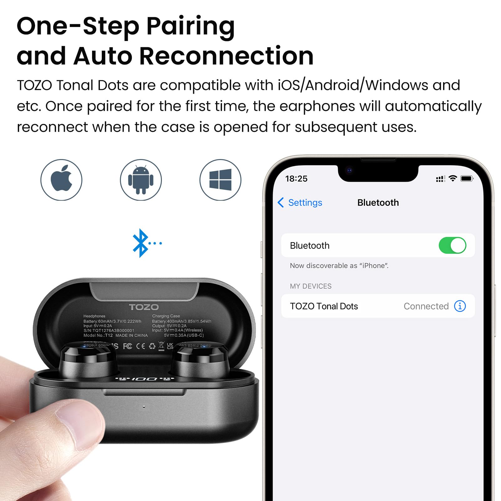 Foto 7 | Auriculares Inalámbricos Tozo Tonal Dots (t12) Bluetooth 5.3 Black - Venta Internacional.