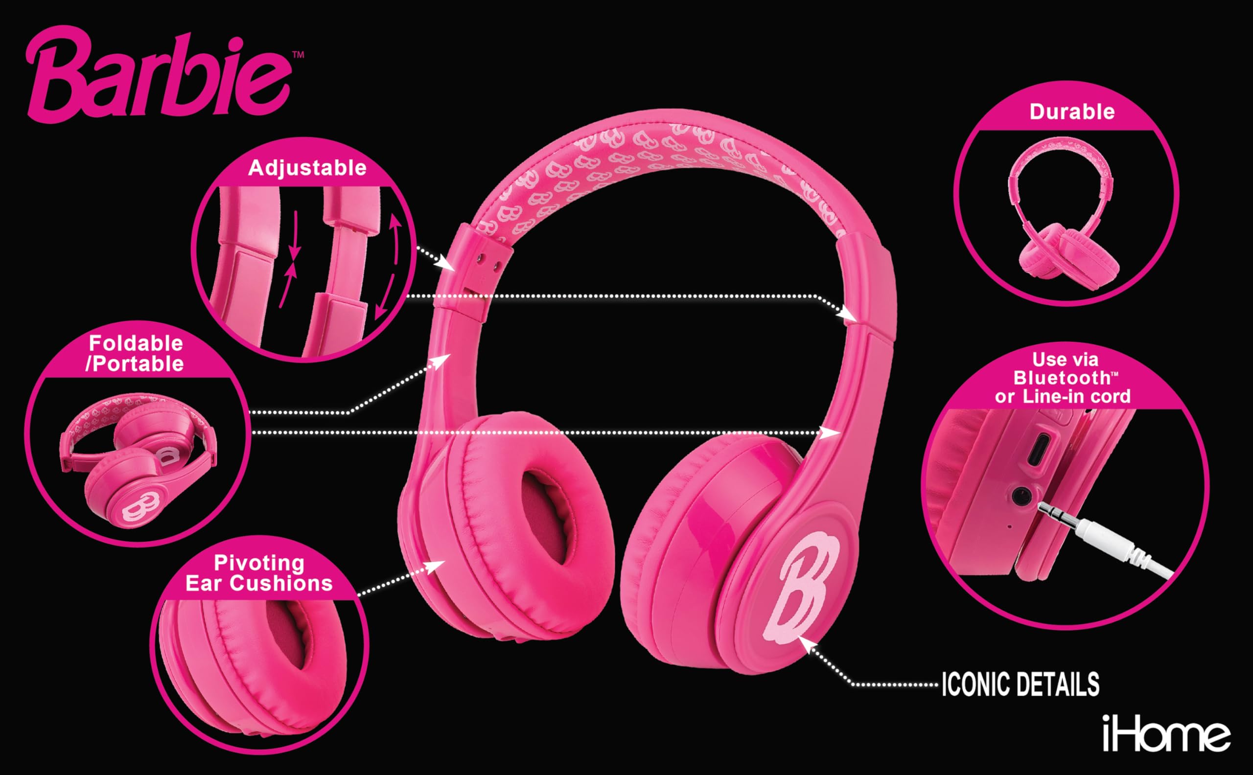 Foto 3 pulgar | Auriculares Bluetooth Ekids Barbie Pink Con Micrófono - Venta Internacional.