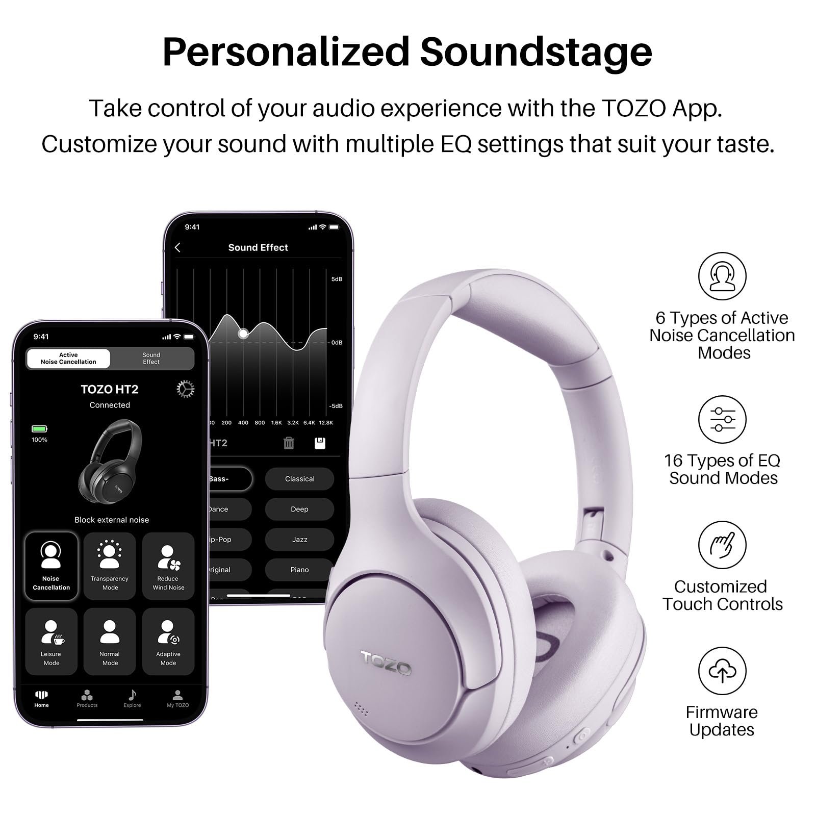 Foto 7 pulgar | Auriculares Tozo Ht2 Hybrid Con Cancelación Activa De Ruido Morados - Venta Internacional.