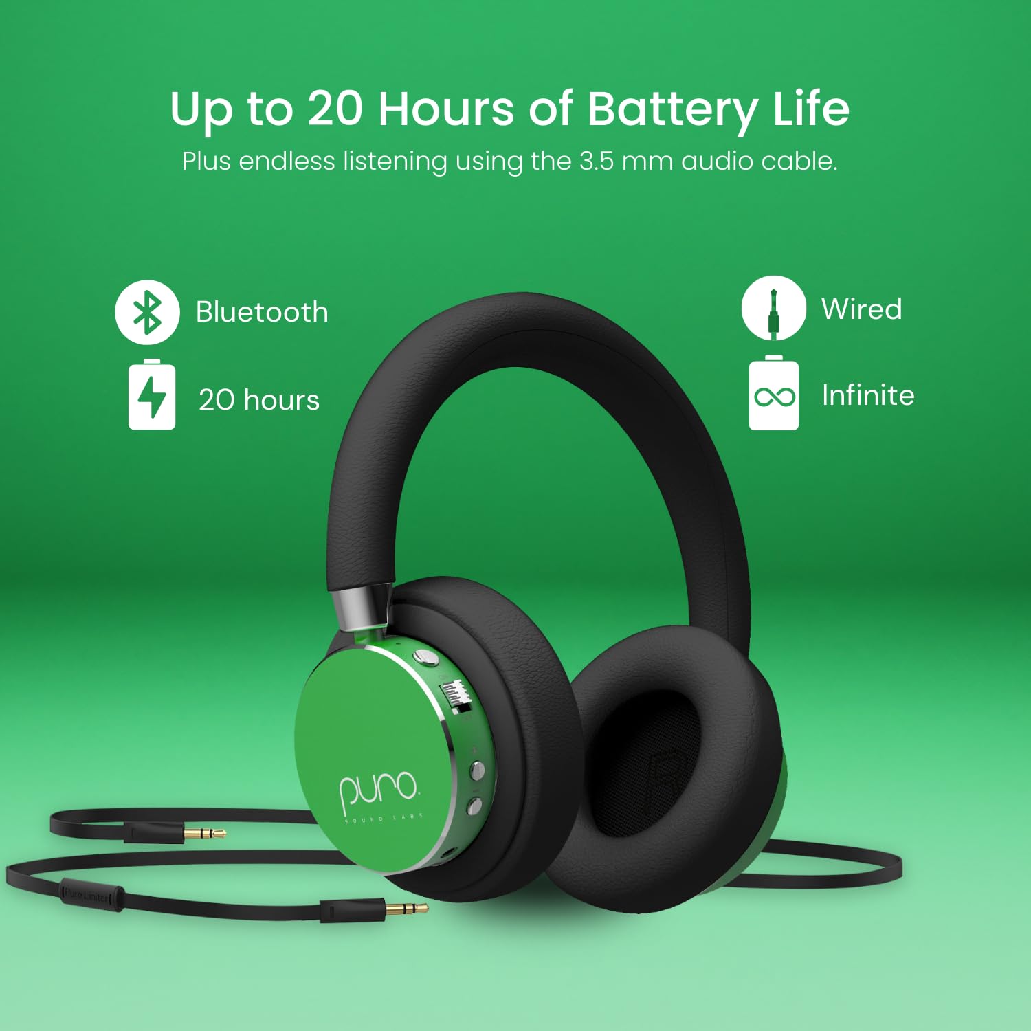 Foto 4 pulgar | Auriculares Bluetooth Puro Sound Labs Bt2200s Plus Green Kids - Venta Internacional.