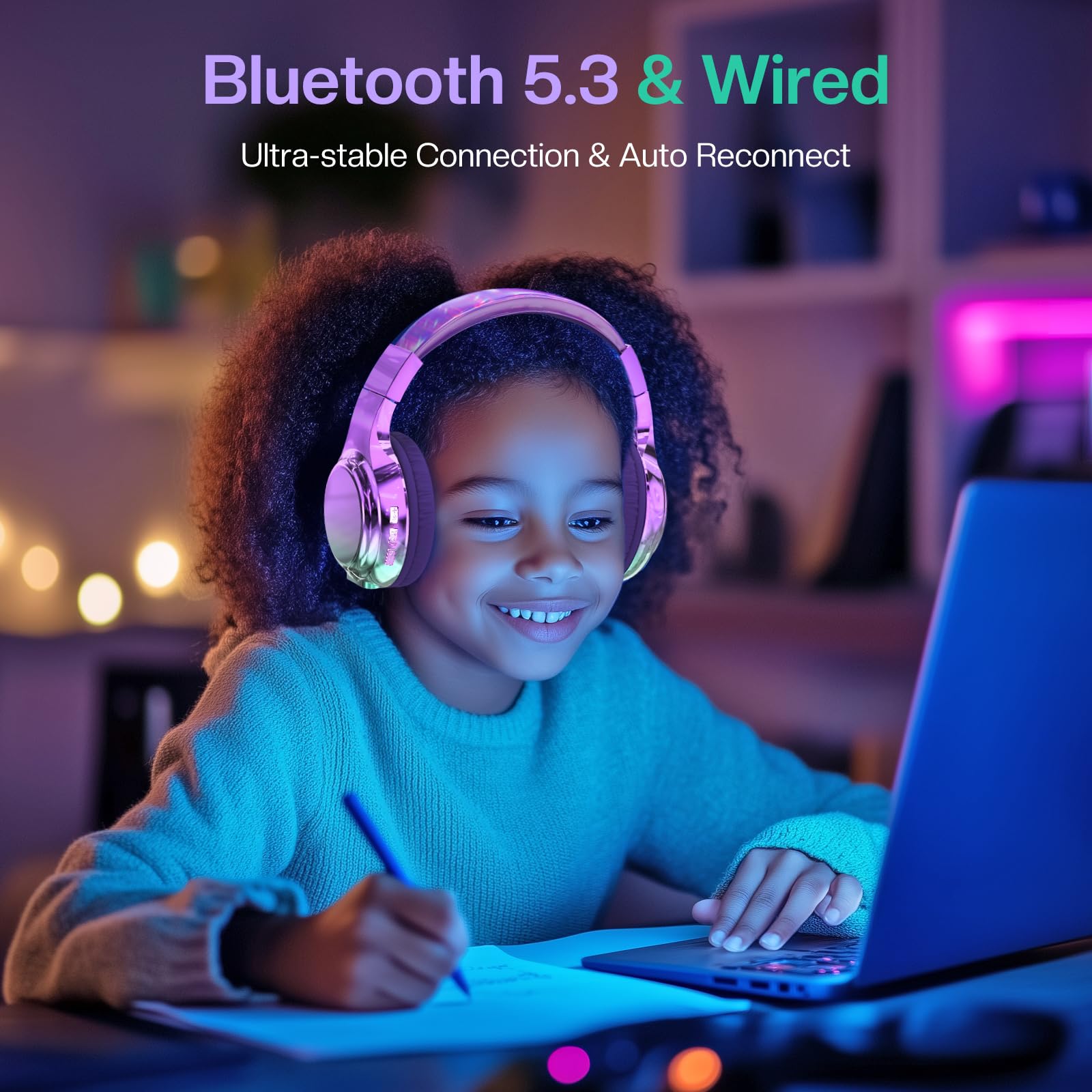 Foto 3 pulgar | Auriculares Bluetooth Qearfun Para Niños Con Micrófono Usb C 5.3 Bt - Venta Internacional.