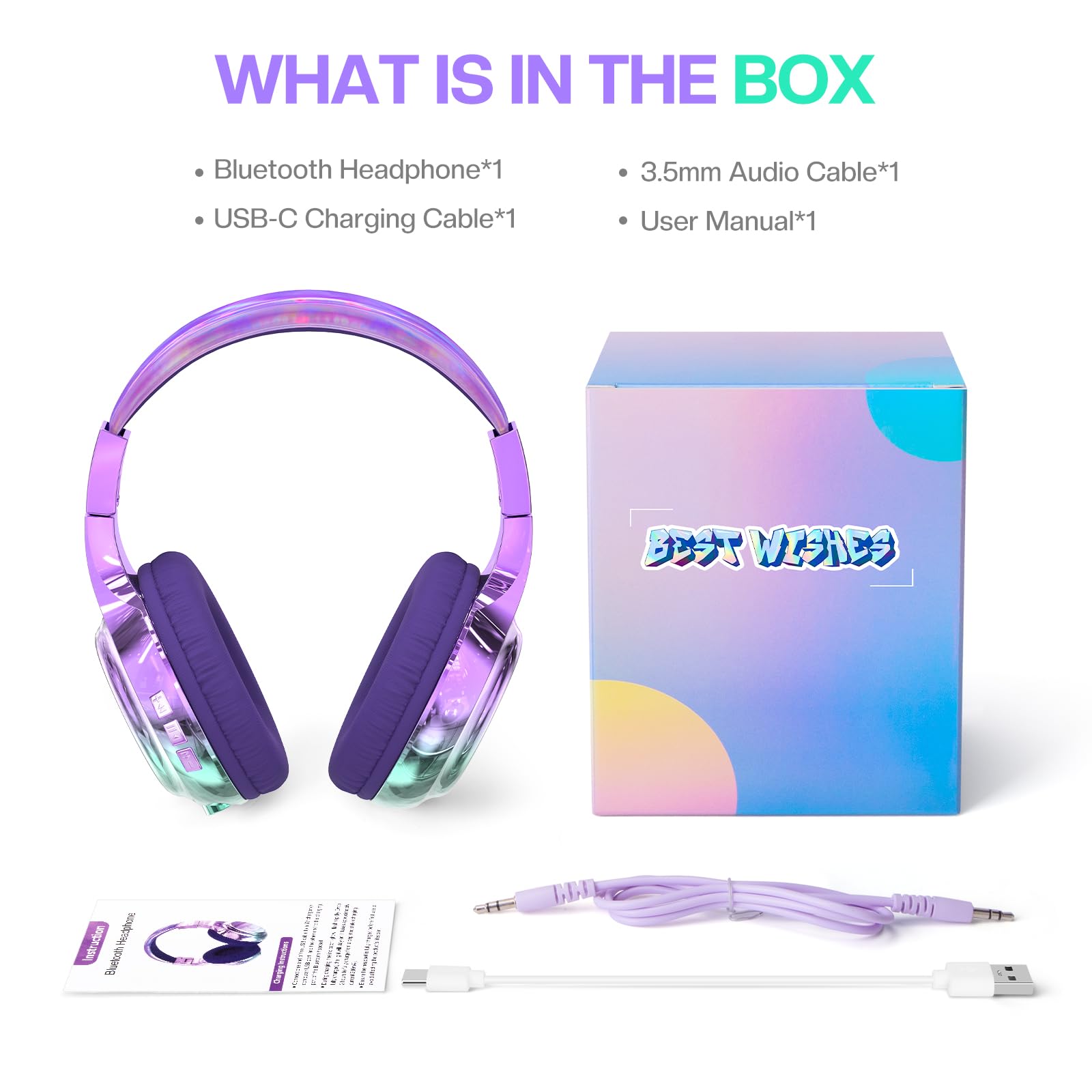 Foto 7 | Auriculares Bluetooth Qearfun Para Niños Con Micrófono Usb C 5.3 Bt - Venta Internacional.